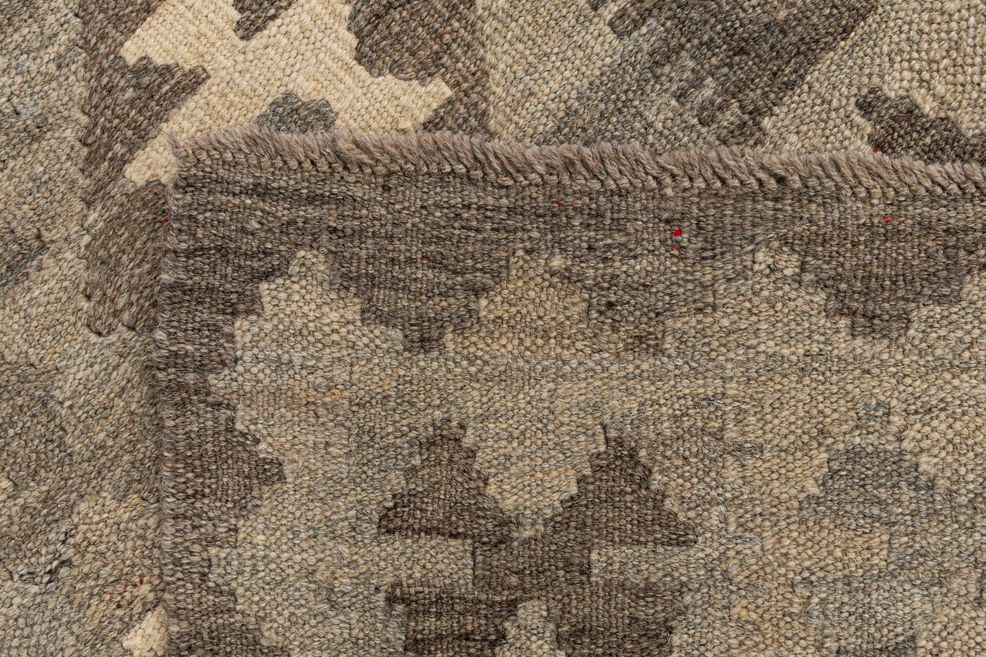 2' 9 x 9' 9 Hand Woven Kilim Maymana Wool Runner Rug