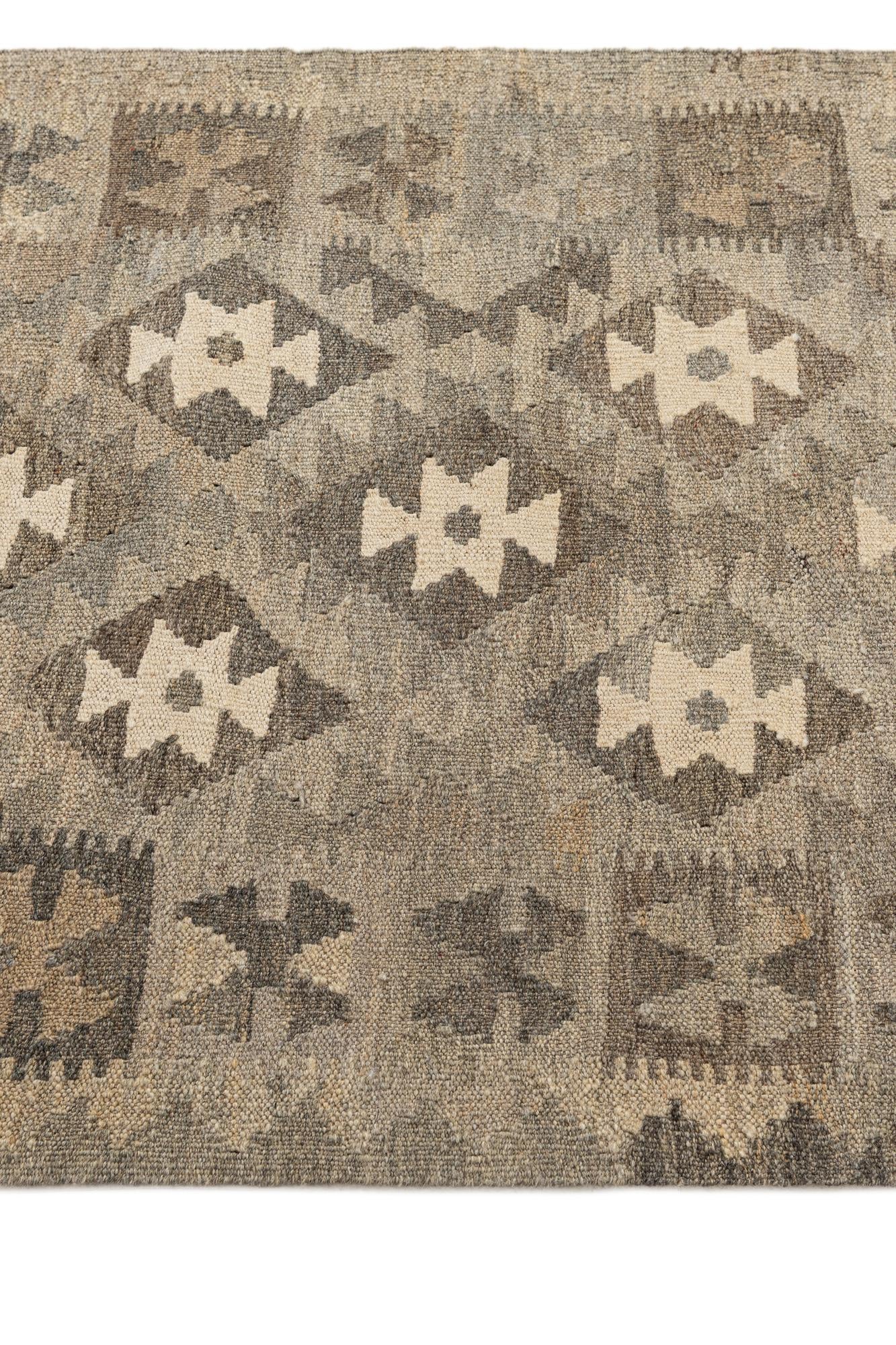2' 9 x 9' 9 Hand Woven Kilim Maymana Wool Runner Rug
