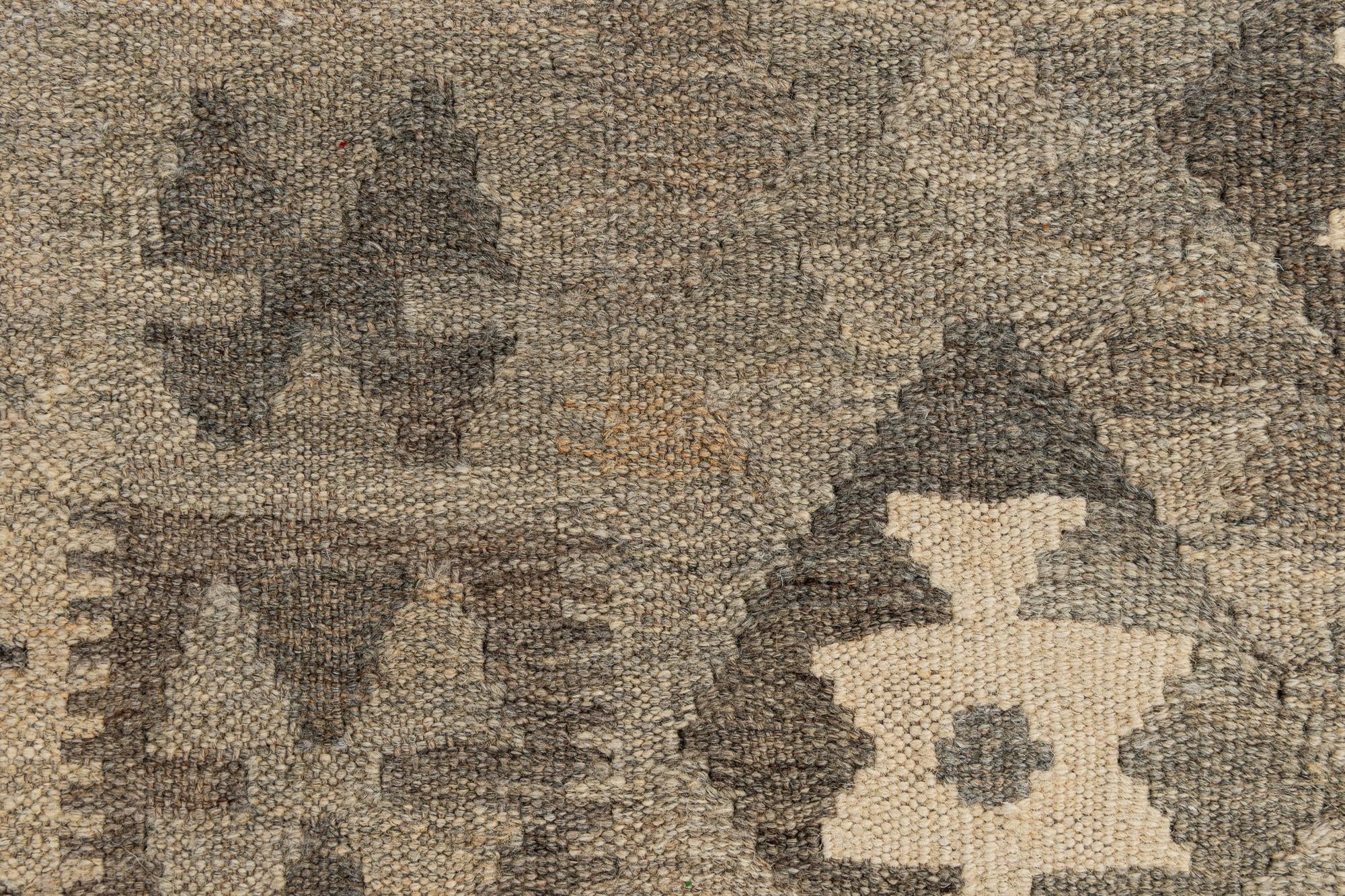 2' 9 x 9' 9 Hand Woven Kilim Maymana Wool Runner Rug