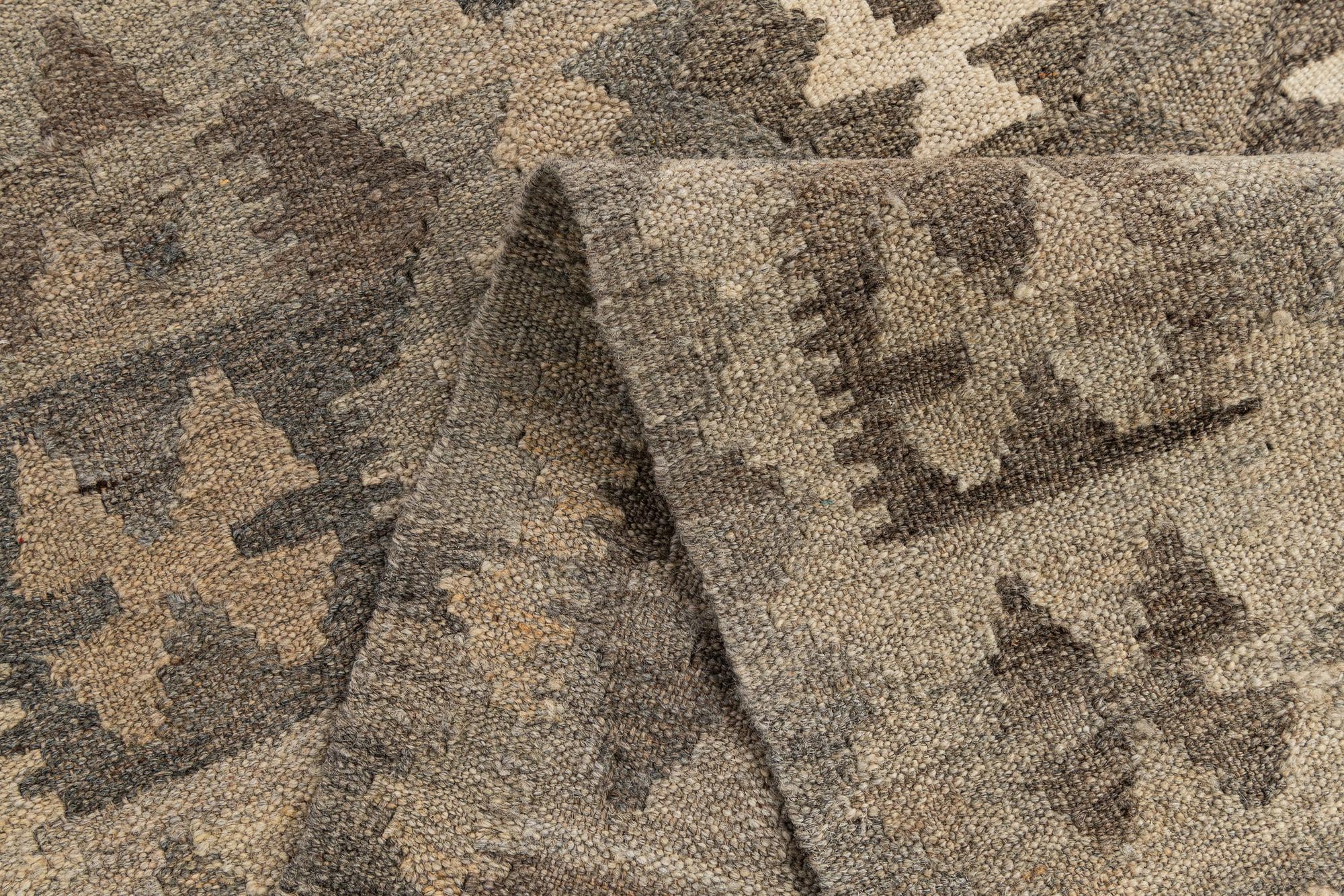 2' 9 x 9' 9 Hand Woven Kilim Maymana Wool Runner Rug