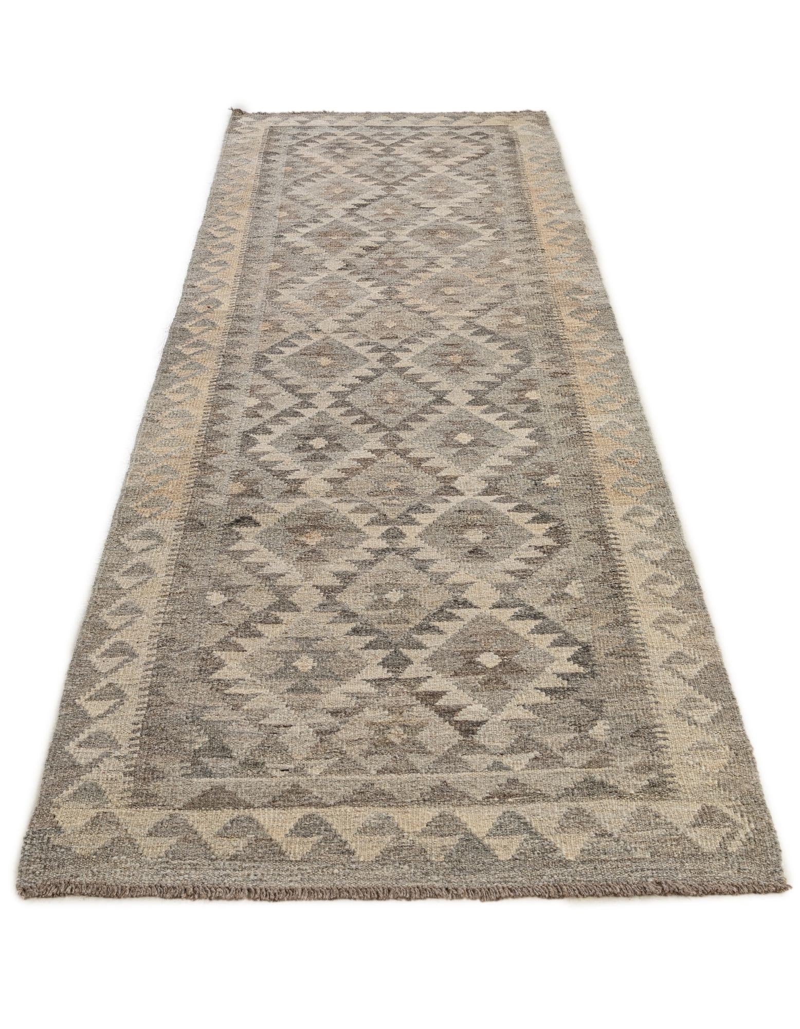 2' 9 x 9' 7 Hand Woven Kilim Maymana Wool Runner Rug