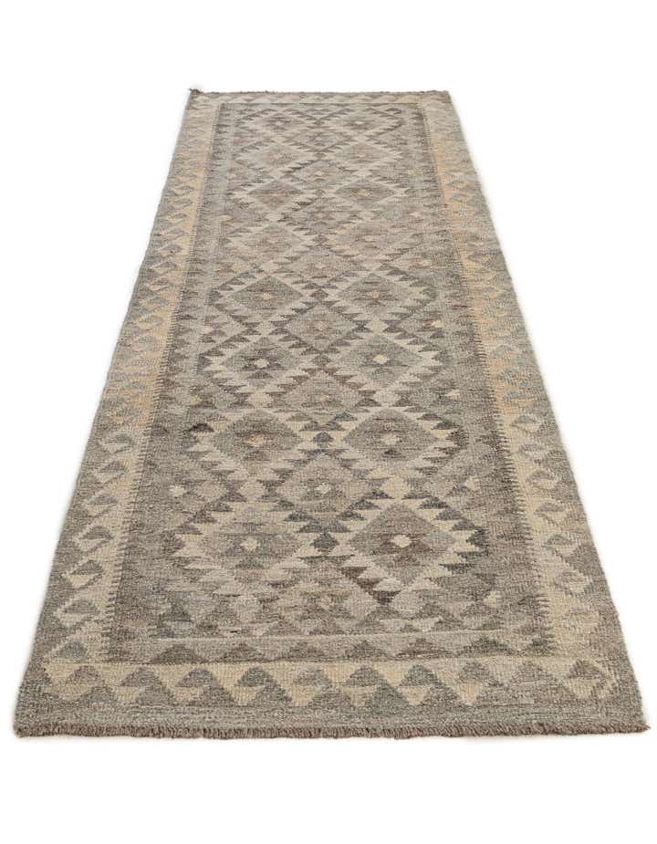 2' 9 x 9' 7 Hand Woven Kilim Maymana Wool Runner Rug