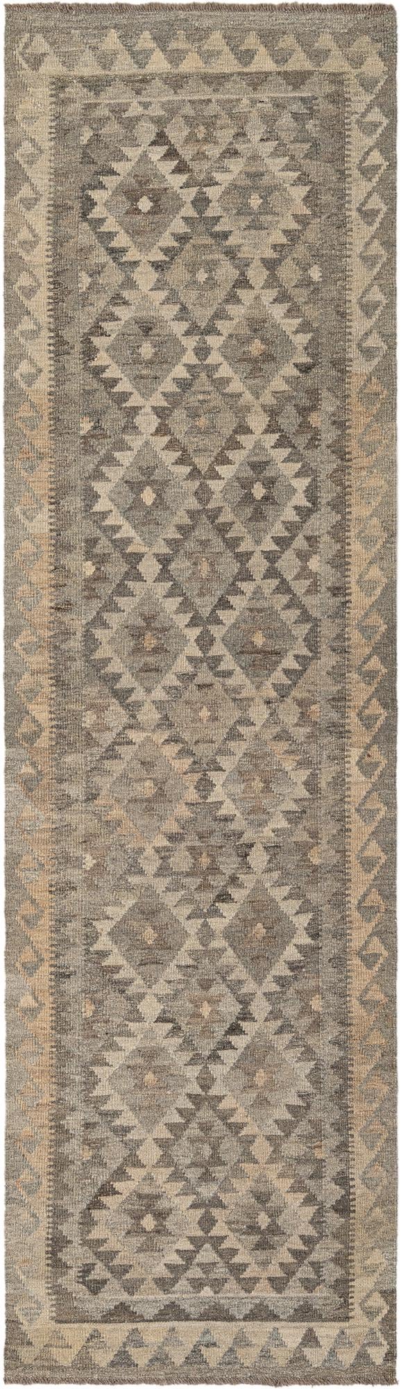 2' 9 x 9' 7 Hand Woven Kilim Maymana Wool Runner Rug