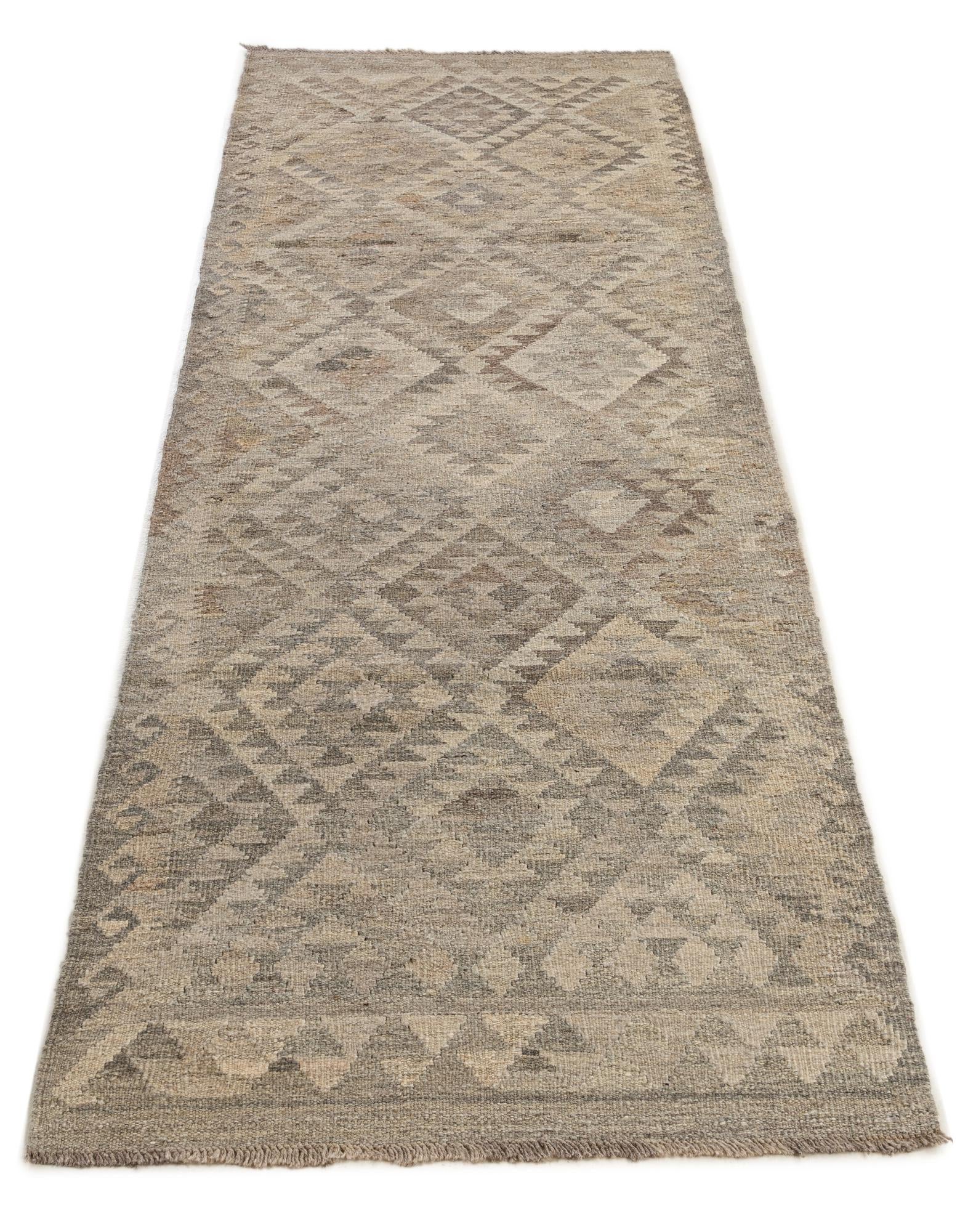 2' 8 x 9' 7 Hand Woven Kilim Maymana Wool Runner Rug
