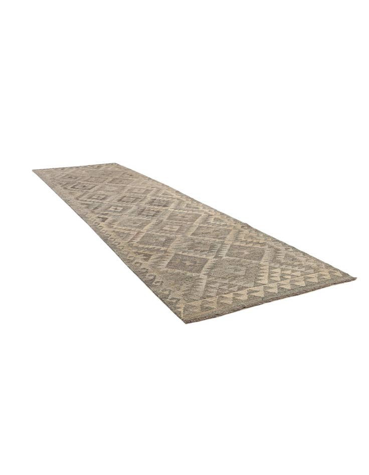 Detail image of 2' 10 x 9' 10 Hand Woven Kilim Maymana Wool Runner Rug