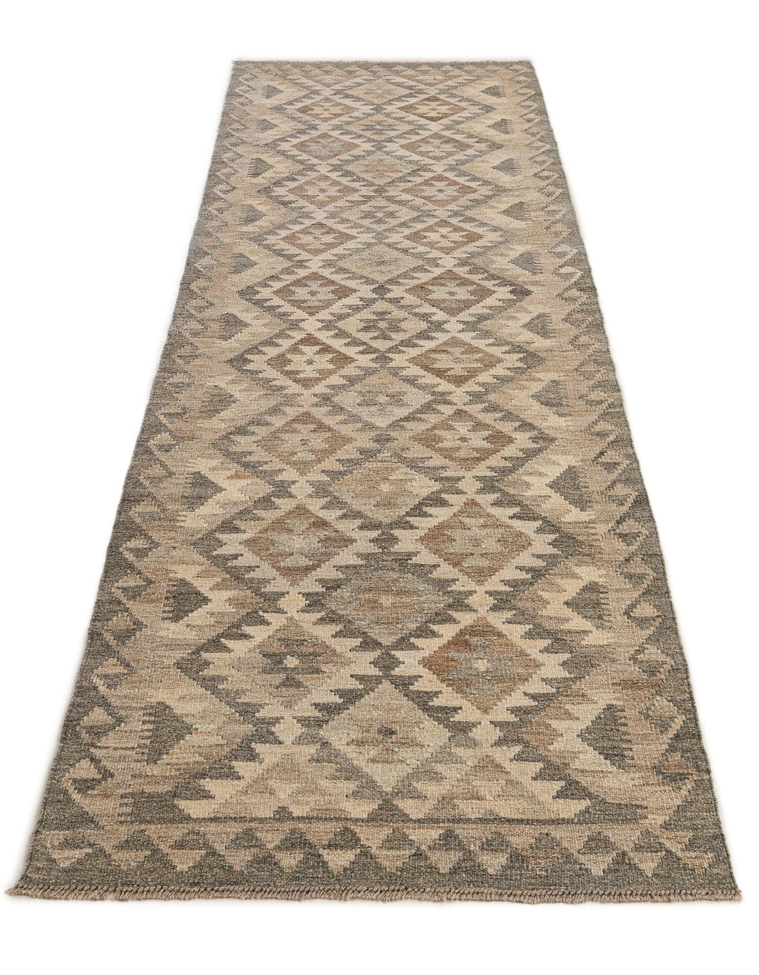 2' 9 x 9' 10 Hand Woven Kilim Maymana Wool Runner Rug