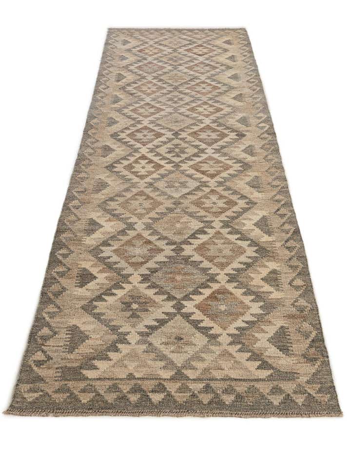 2' 9 x 9' 10 Hand Woven Kilim Maymana Wool Runner Rug
