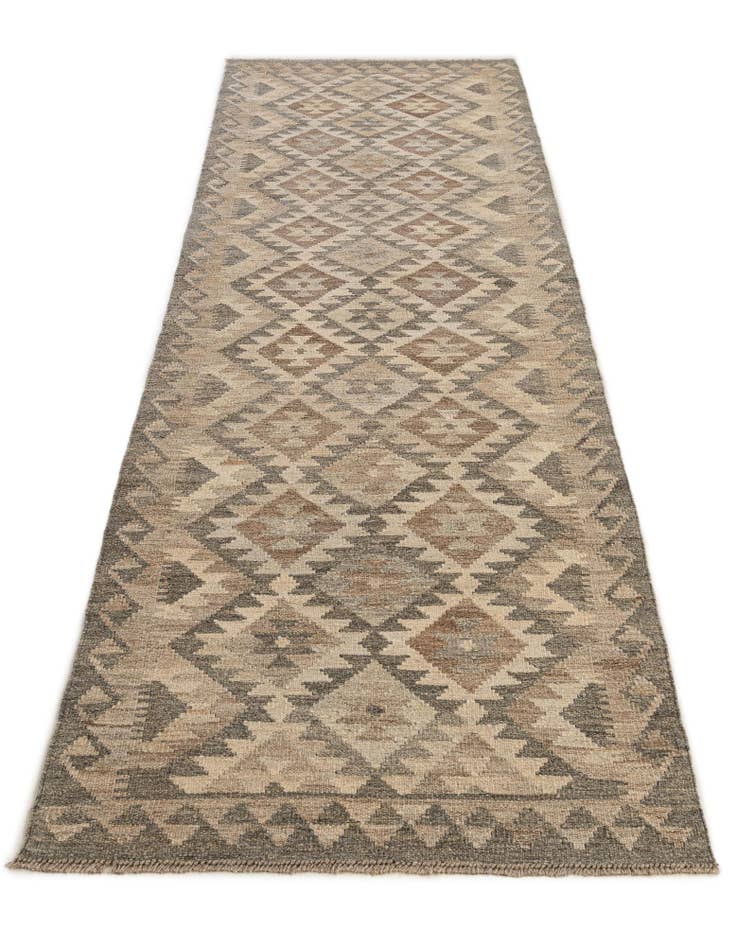 Detail image of 2' 9 x 9' 10 Hand Woven Kilim Maymana Wool Runner Rug