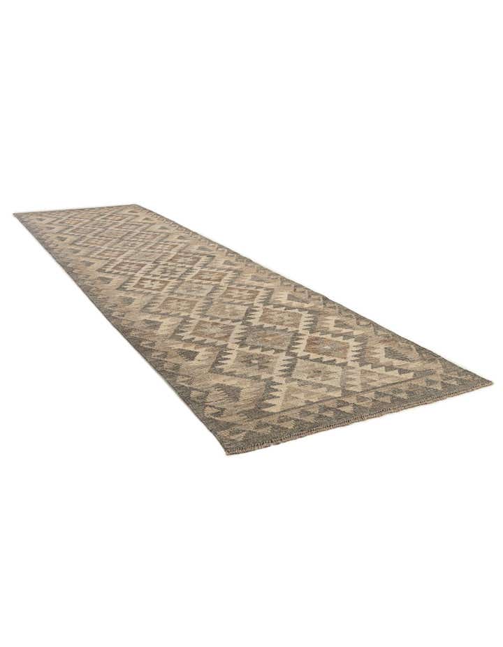 2' 9 x 9' 10 Hand Woven Kilim Maymana Wool Runner Rug