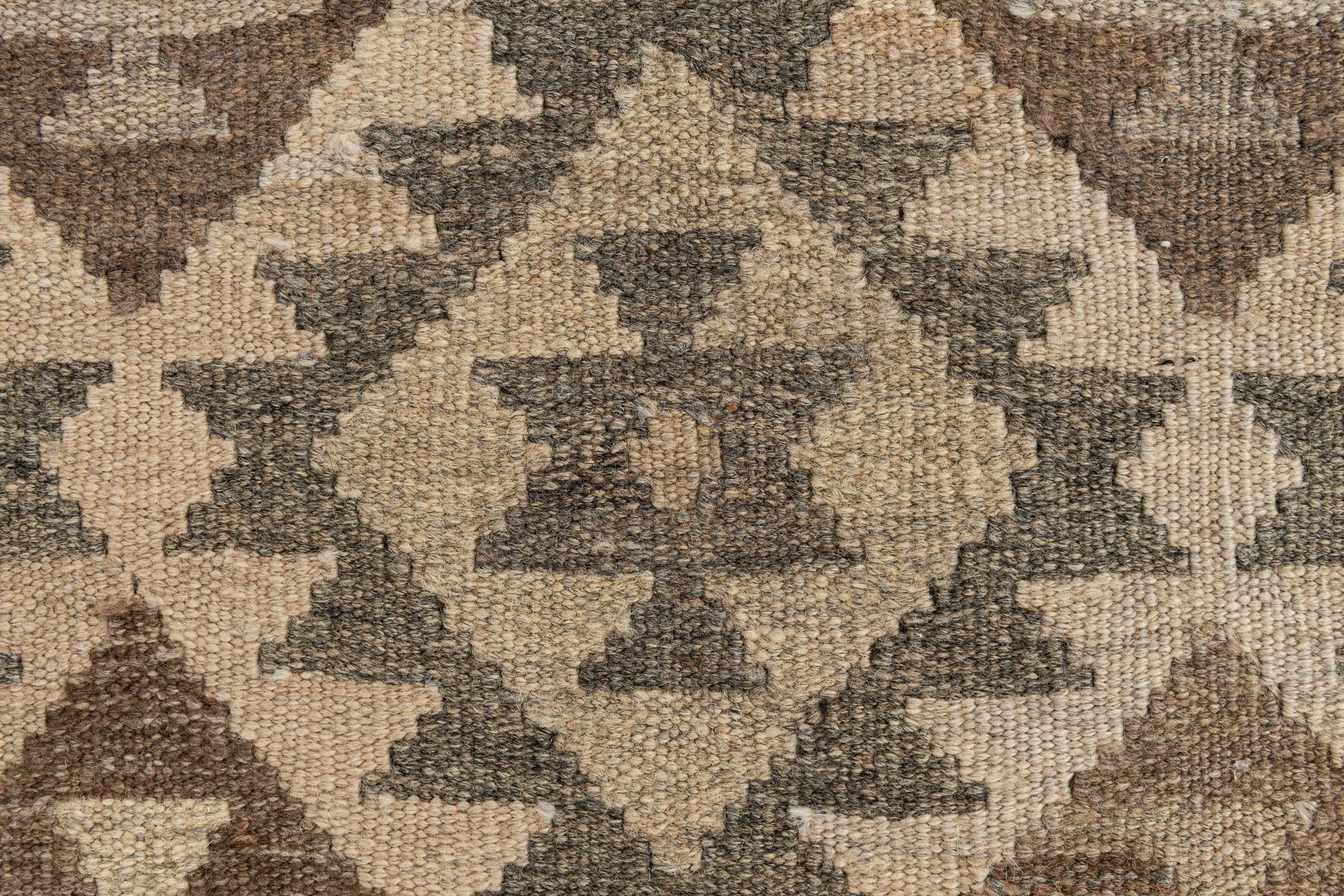 2' 9 x 9' 10 Hand Woven Kilim Maymana Wool Runner Rug