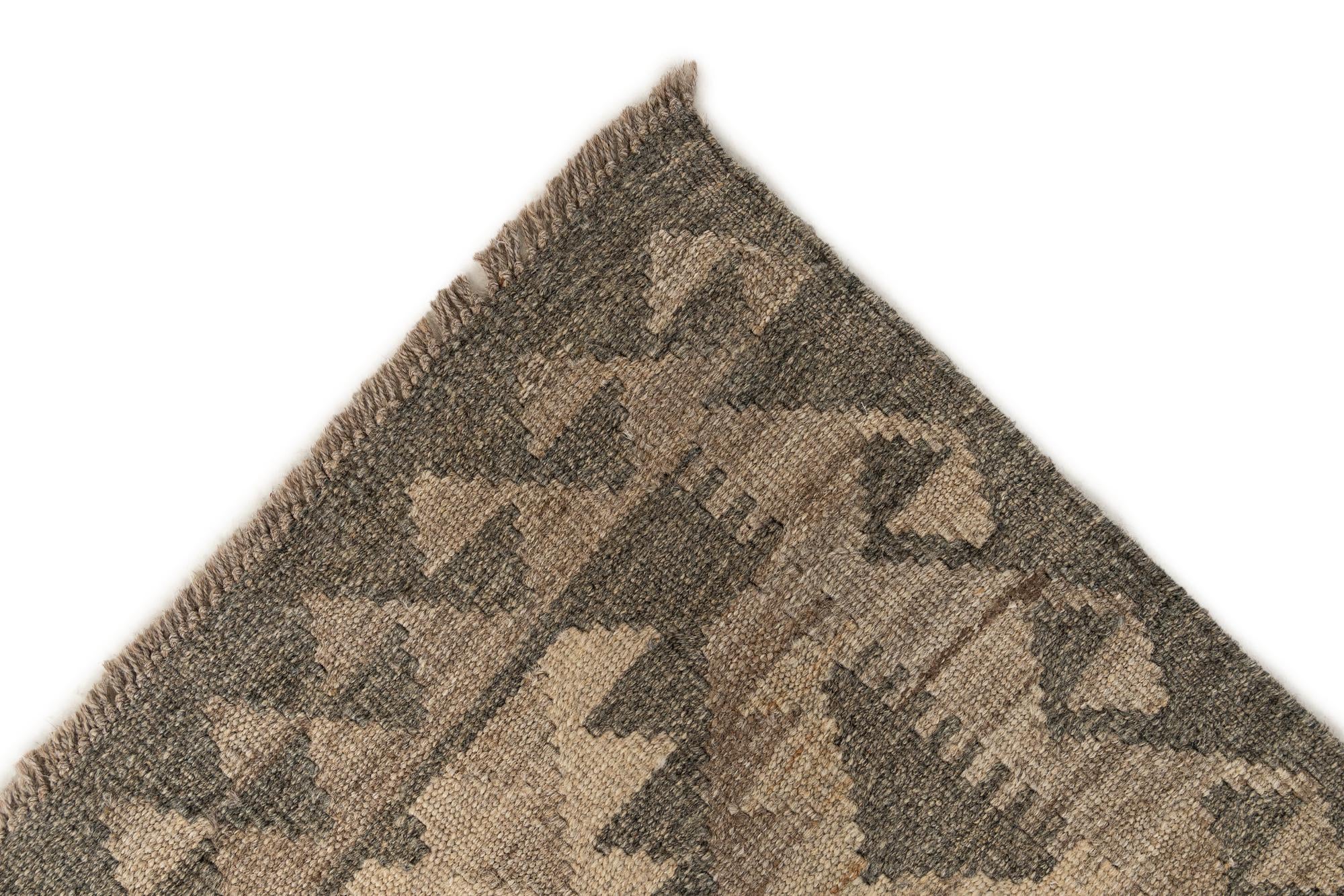 2' 9 x 9' 10 Hand Woven Kilim Maymana Wool Runner Rug