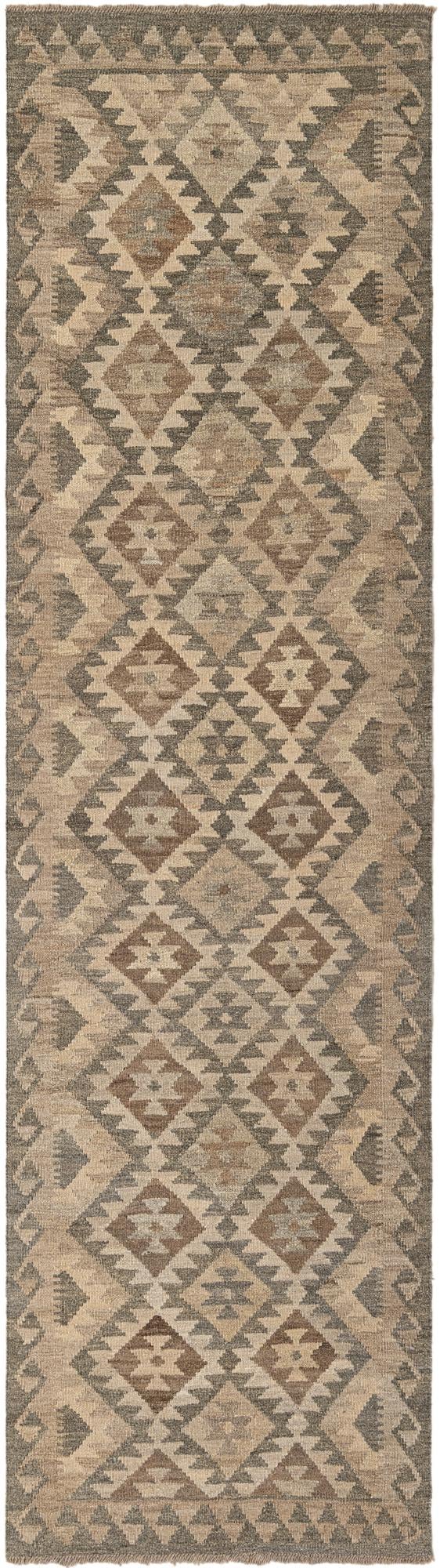 2' 9 x 9' 10 Hand Woven Kilim Maymana Wool Runner Rug