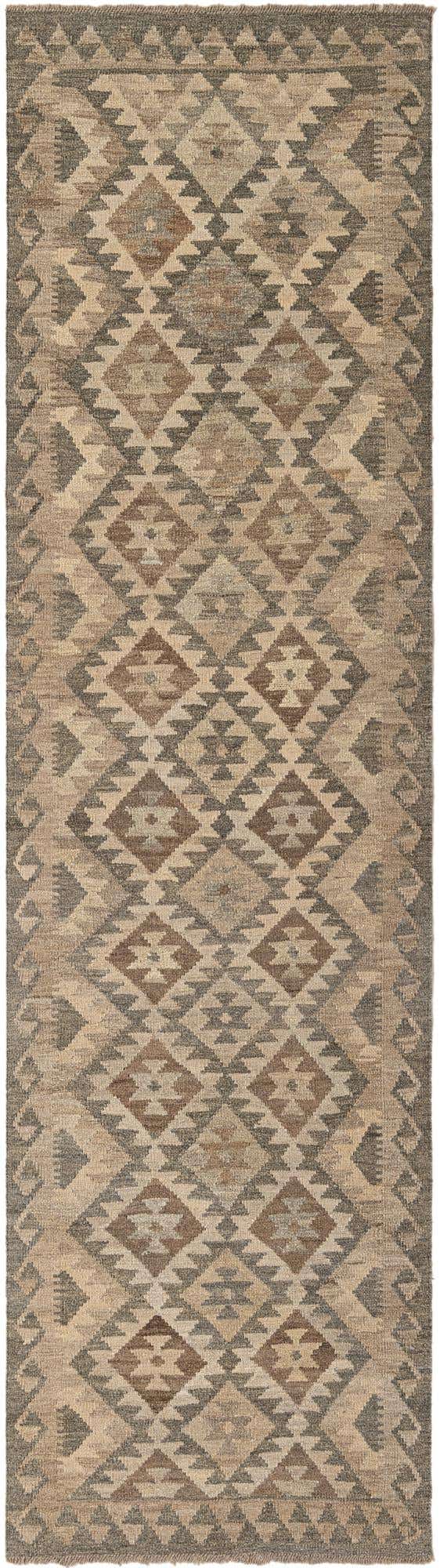 2' 9 x 9' 10 Hand Woven Kilim Maymana Wool Runner Rug