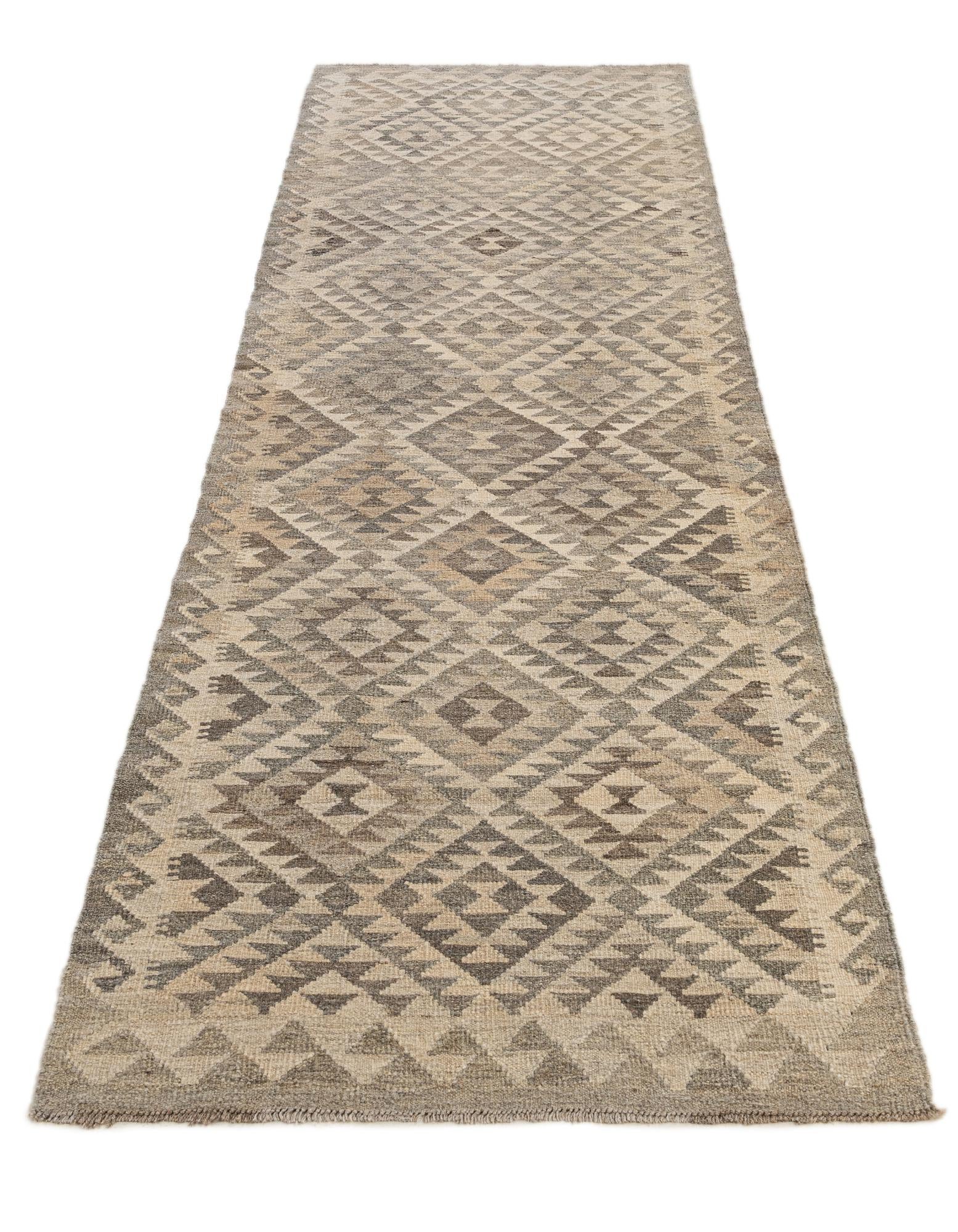 2' 9 x 10' 6 Hand Woven Kilim Maymana Wool Runner Rug