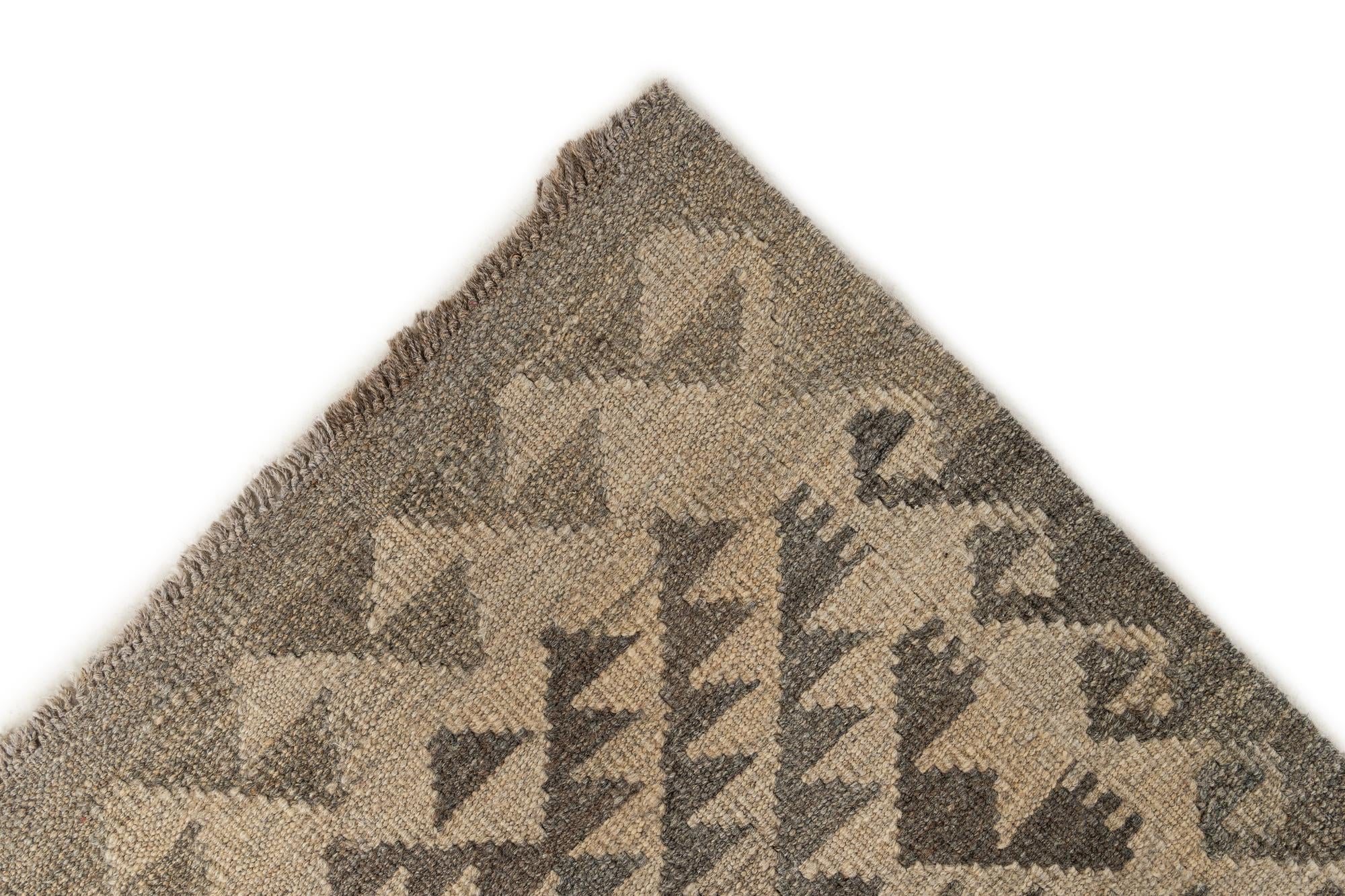 2' 9 x 10' 6 Hand Woven Kilim Maymana Wool Runner Rug