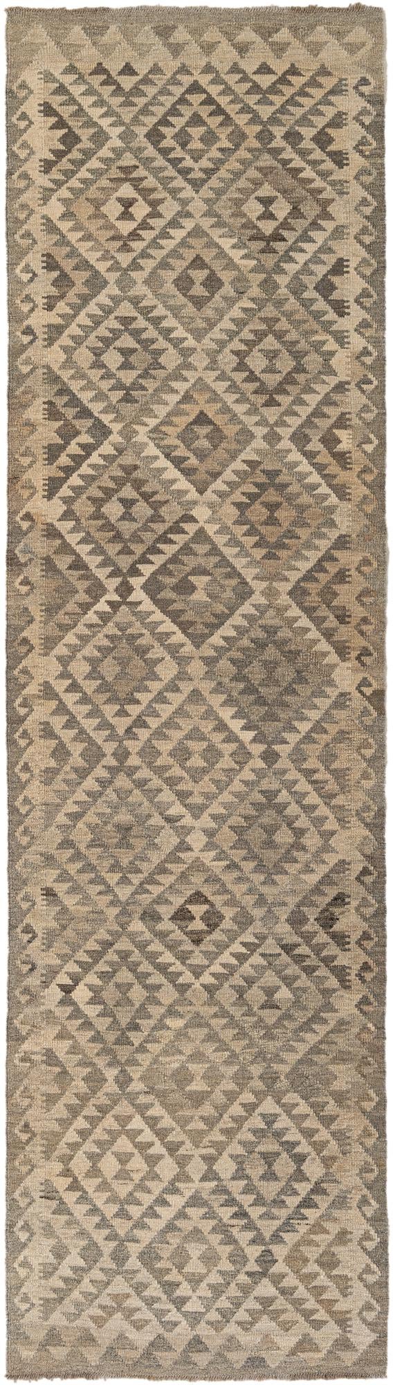 2' 9 x 10' 6 Hand Woven Kilim Maymana Wool Runner Rug