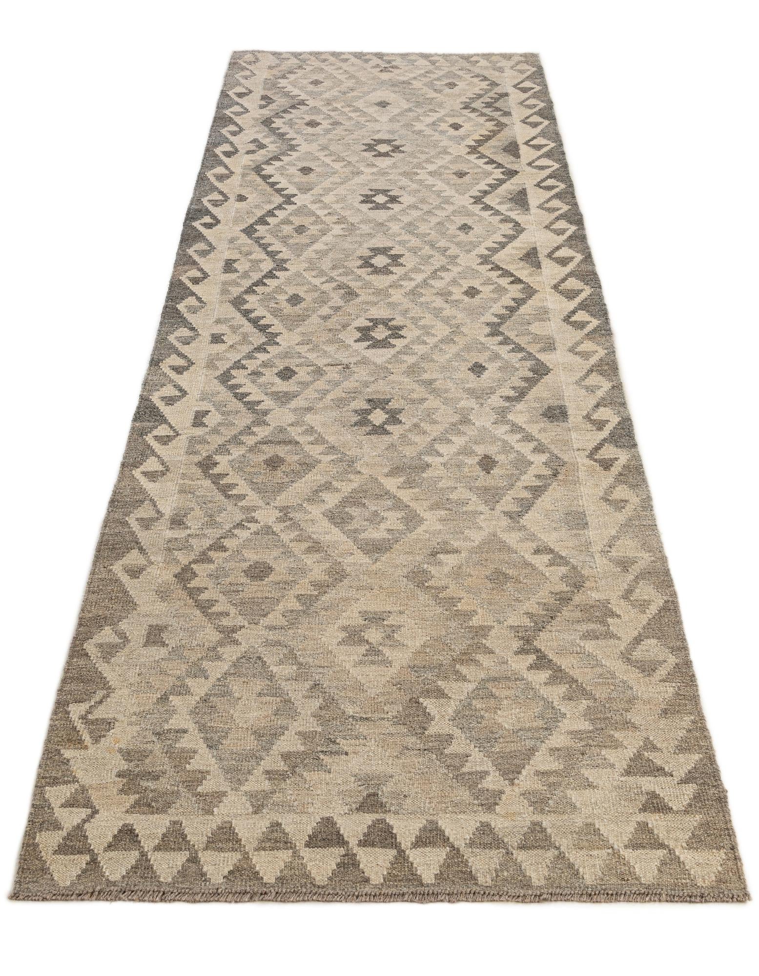 2' 9 x 9' 11 Hand Woven Kilim Maymana Wool Runner Rug