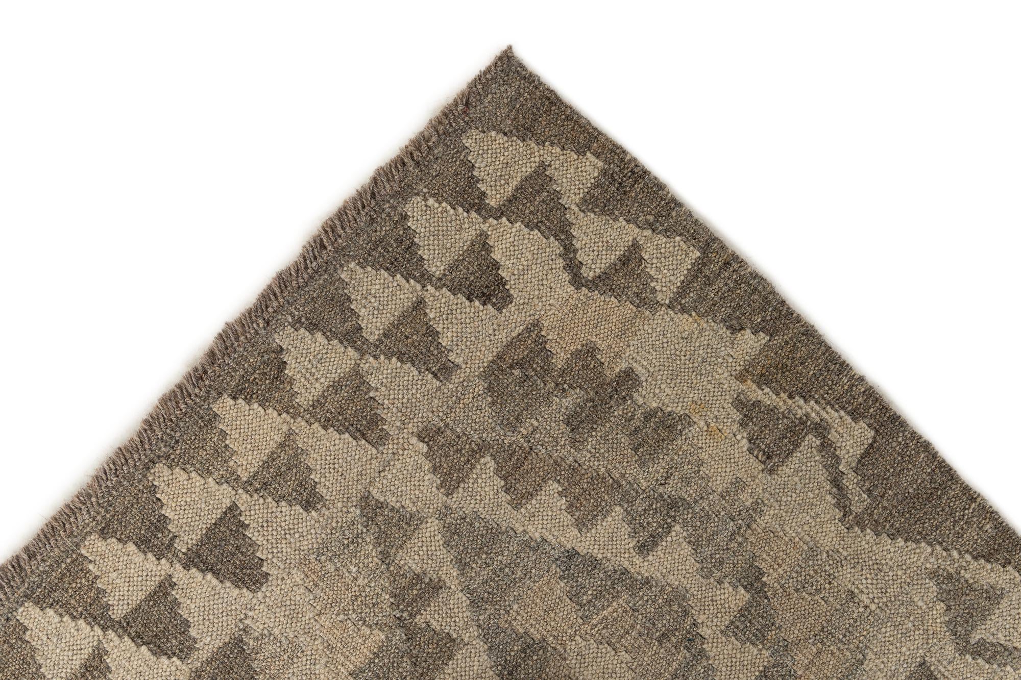 2' 9 x 9' 11 Hand Woven Kilim Maymana Wool Runner Rug