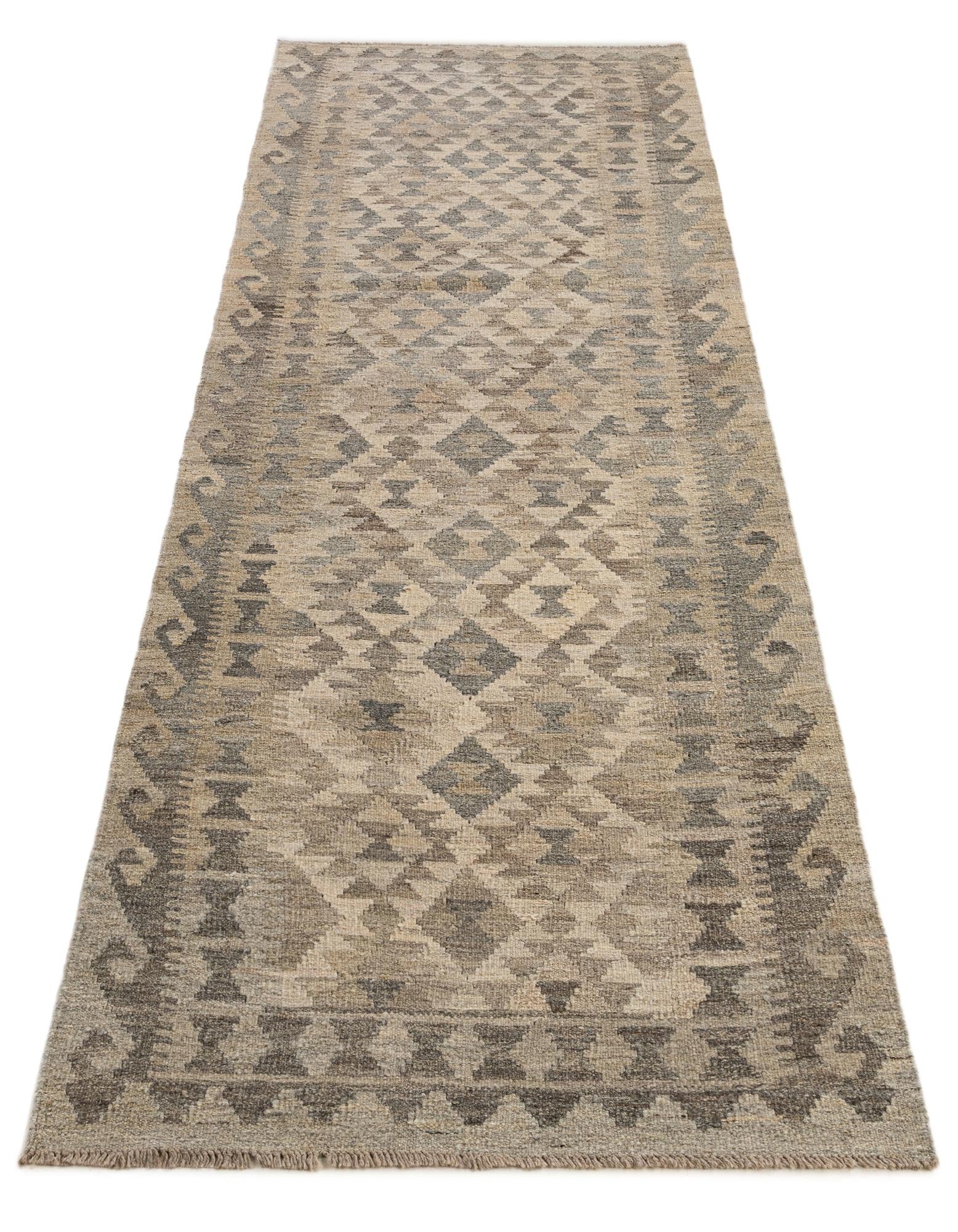 2' 8 x 10' Hand Woven Kilim Maymana Wool Runner Rug