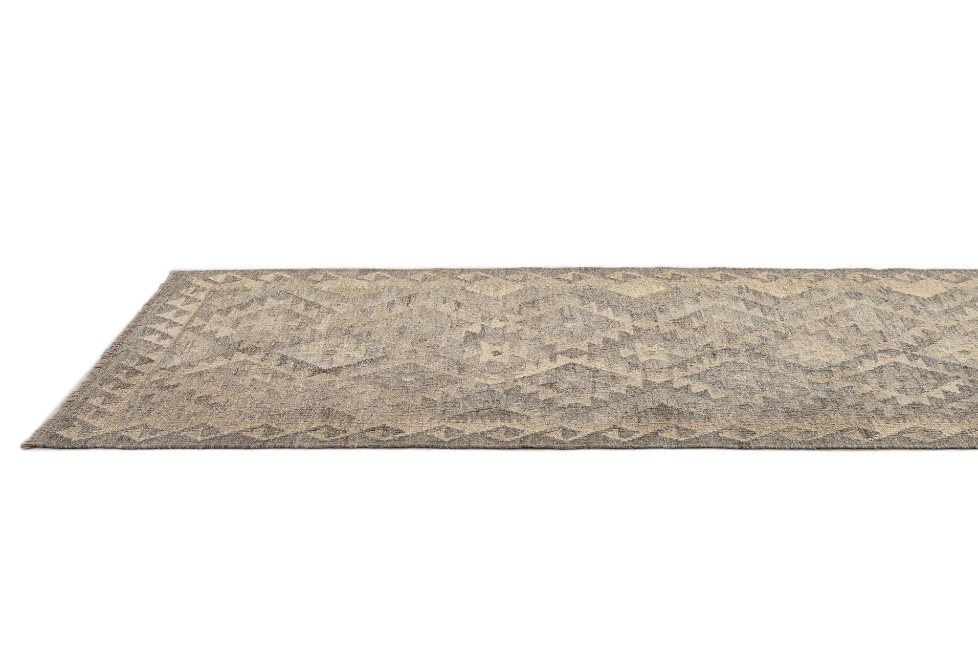 2' 7 x 9' 10 Hand Woven Kilim Maymana Wool Runner Rug