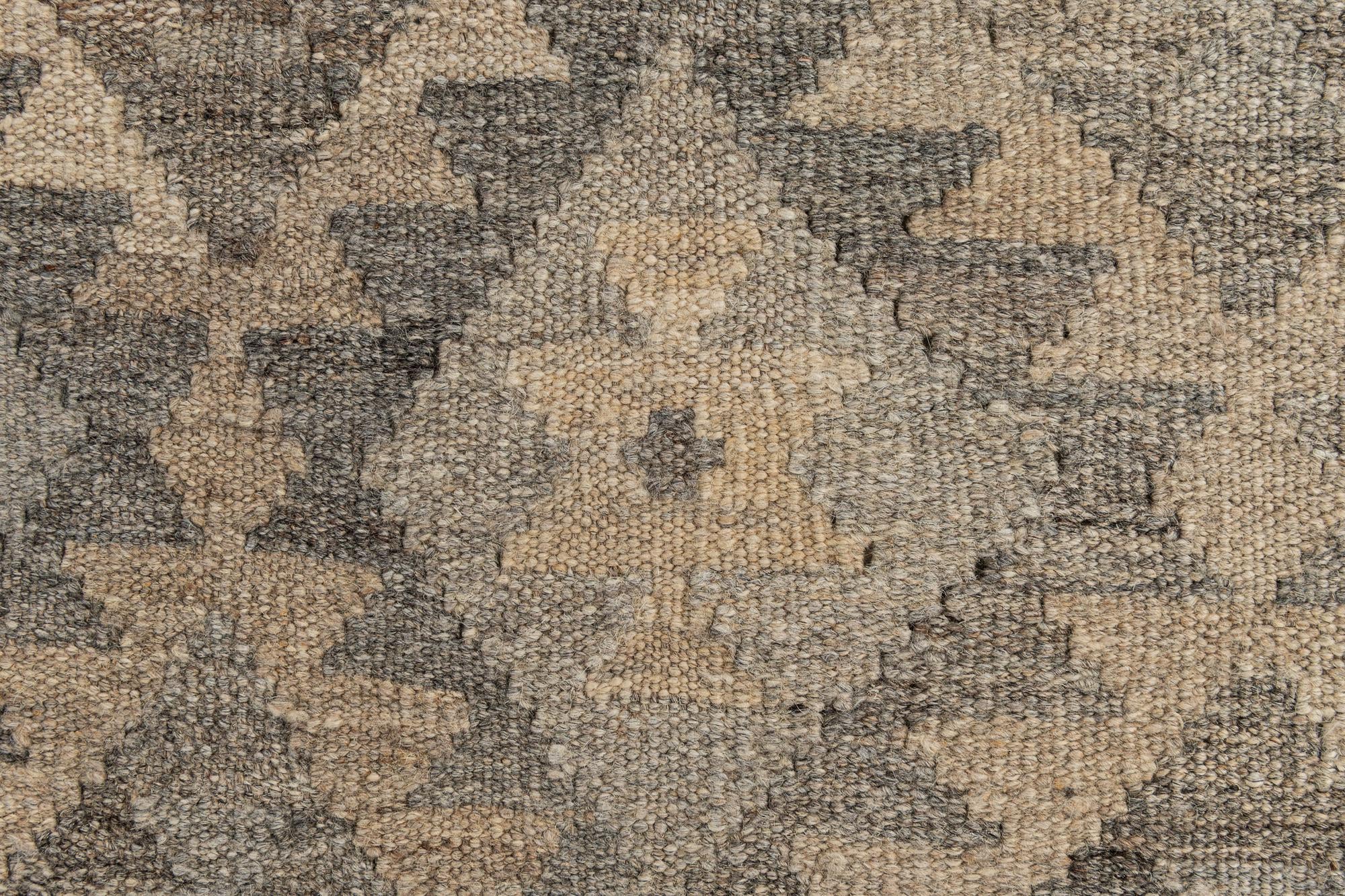 2' 7 x 9' 10 Hand Woven Kilim Maymana Wool Runner Rug