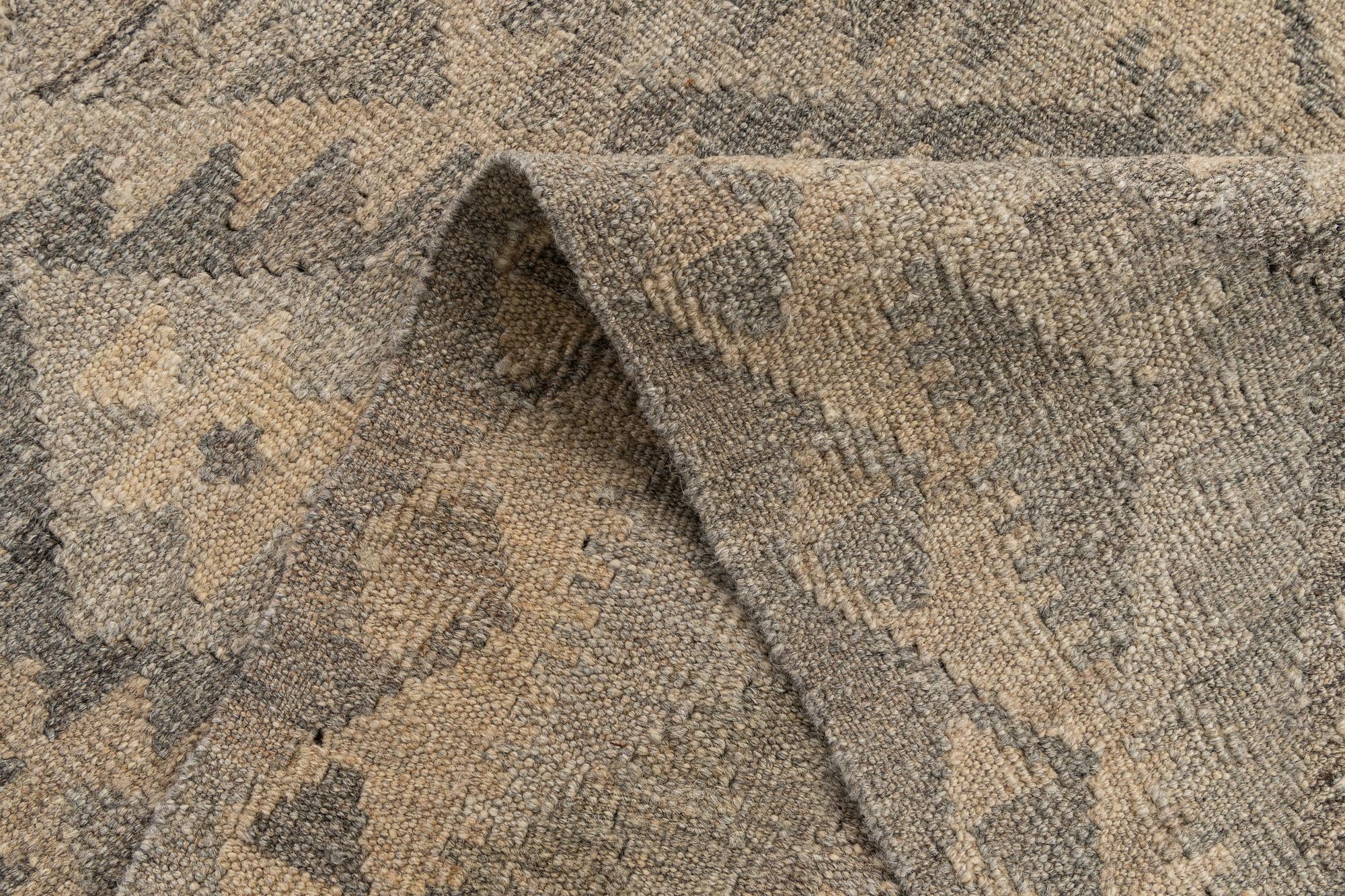 2' 7 x 9' 10 Hand Woven Kilim Maymana Wool Runner Rug