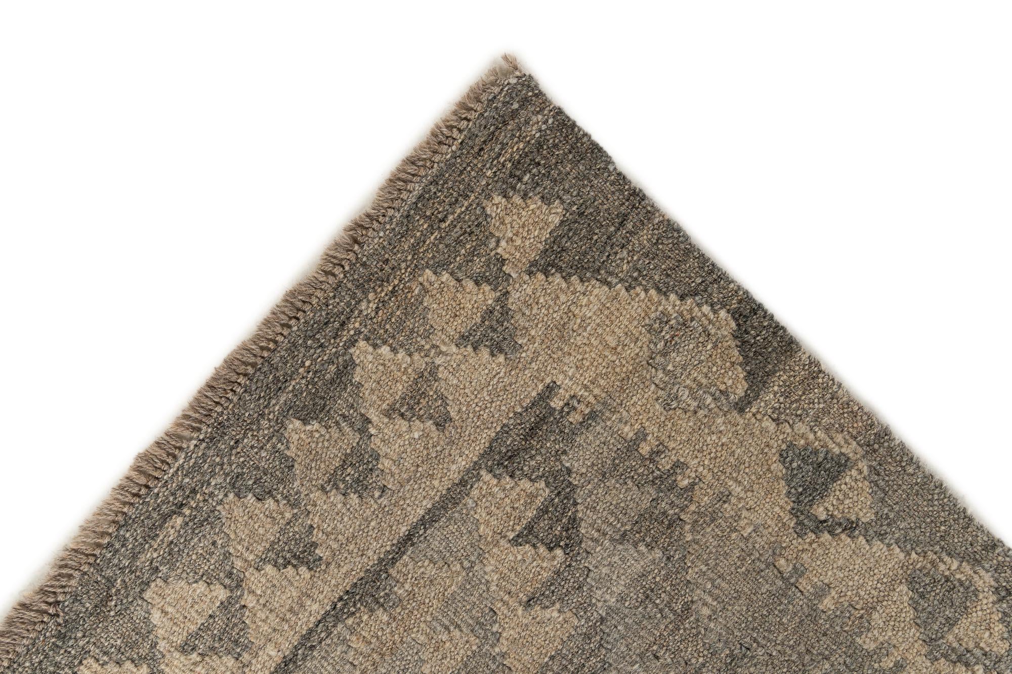 2' 7 x 9' 10 Hand Woven Kilim Maymana Wool Runner Rug