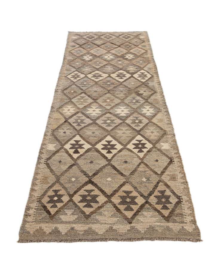 2' 9 x 9' 10 Hand Woven Kilim Maymana Wool Runner Rug