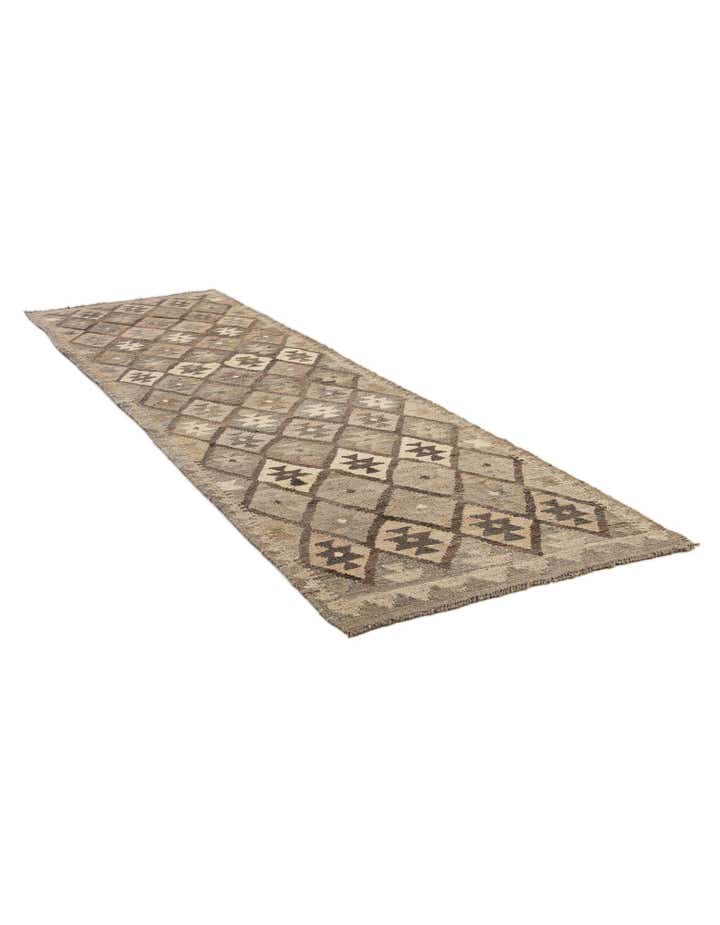 2' 9 x 9' 10 Hand Woven Kilim Maymana Wool Runner Rug
