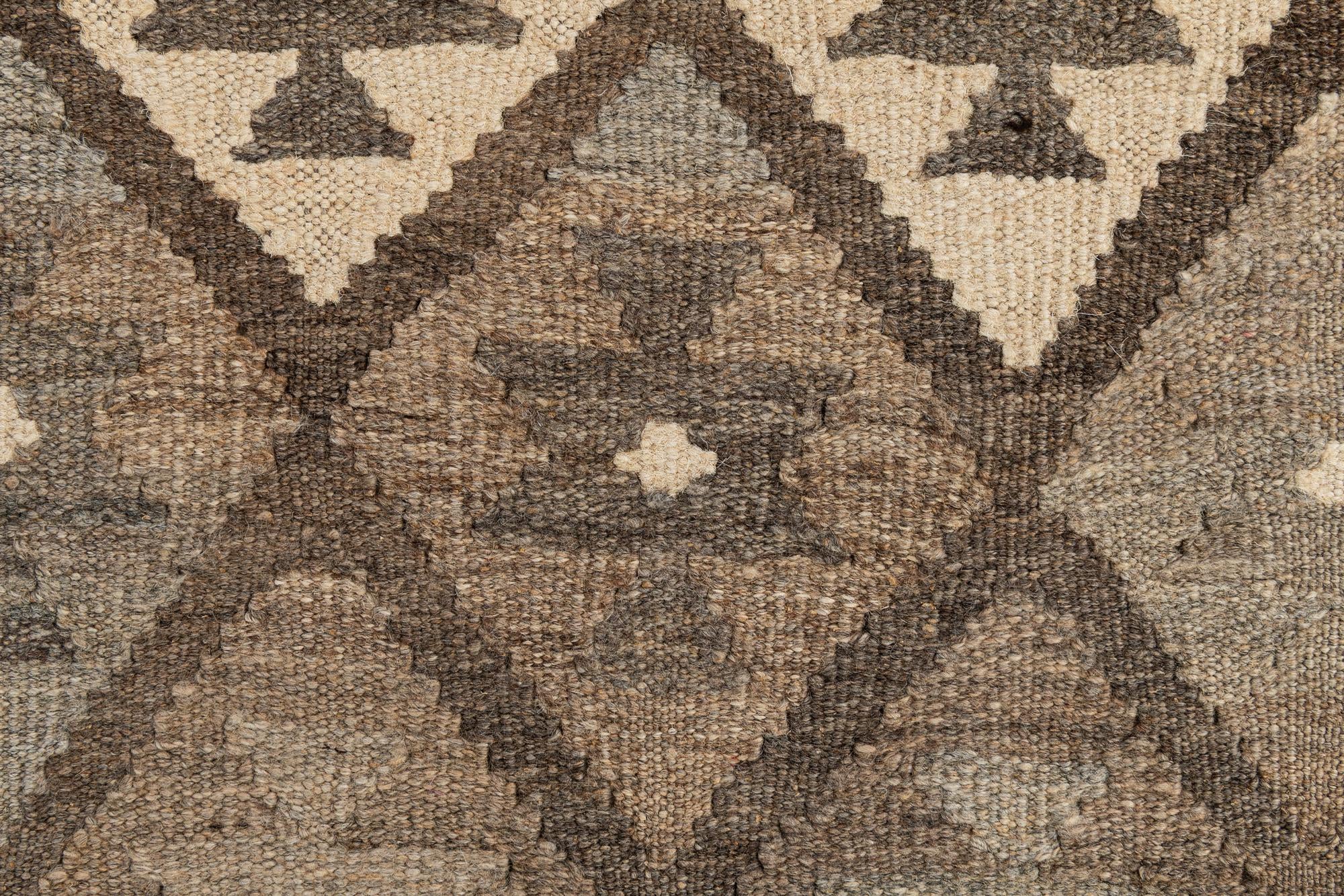 2' 9 x 9' 10 Hand Woven Kilim Maymana Wool Runner Rug