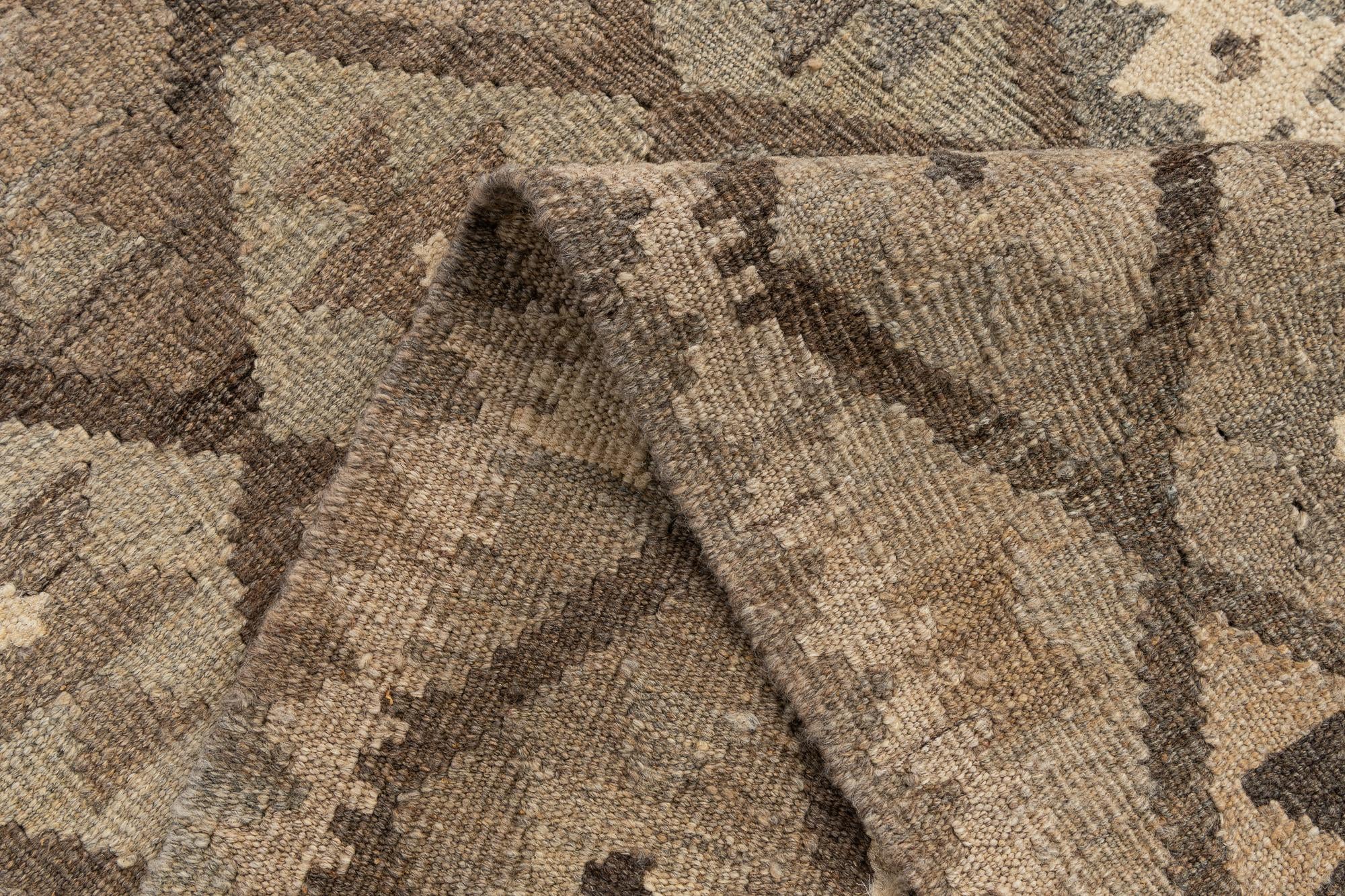 2' 9 x 9' 10 Hand Woven Kilim Maymana Wool Runner Rug
