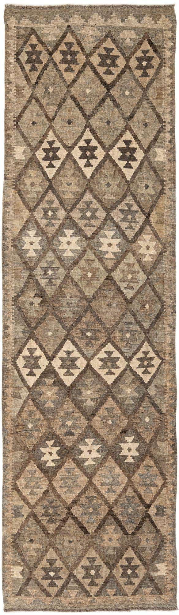 2' 9 x 9' 10 Hand Woven Kilim Maymana Wool Runner Rug