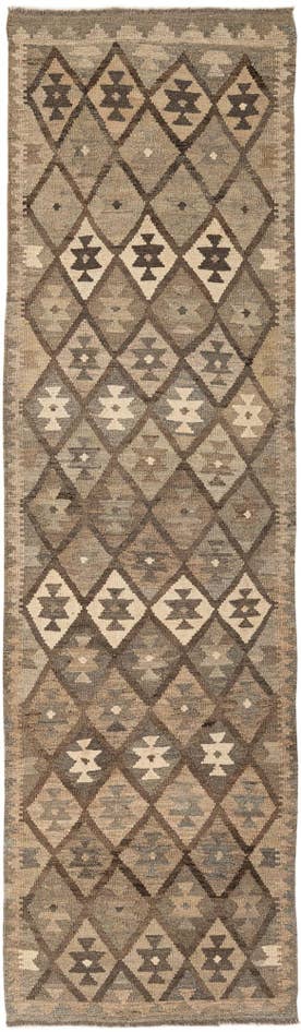 Detail image of 2' 9 x 9' 10 Hand Woven Kilim Maymana Wool Runner Rug