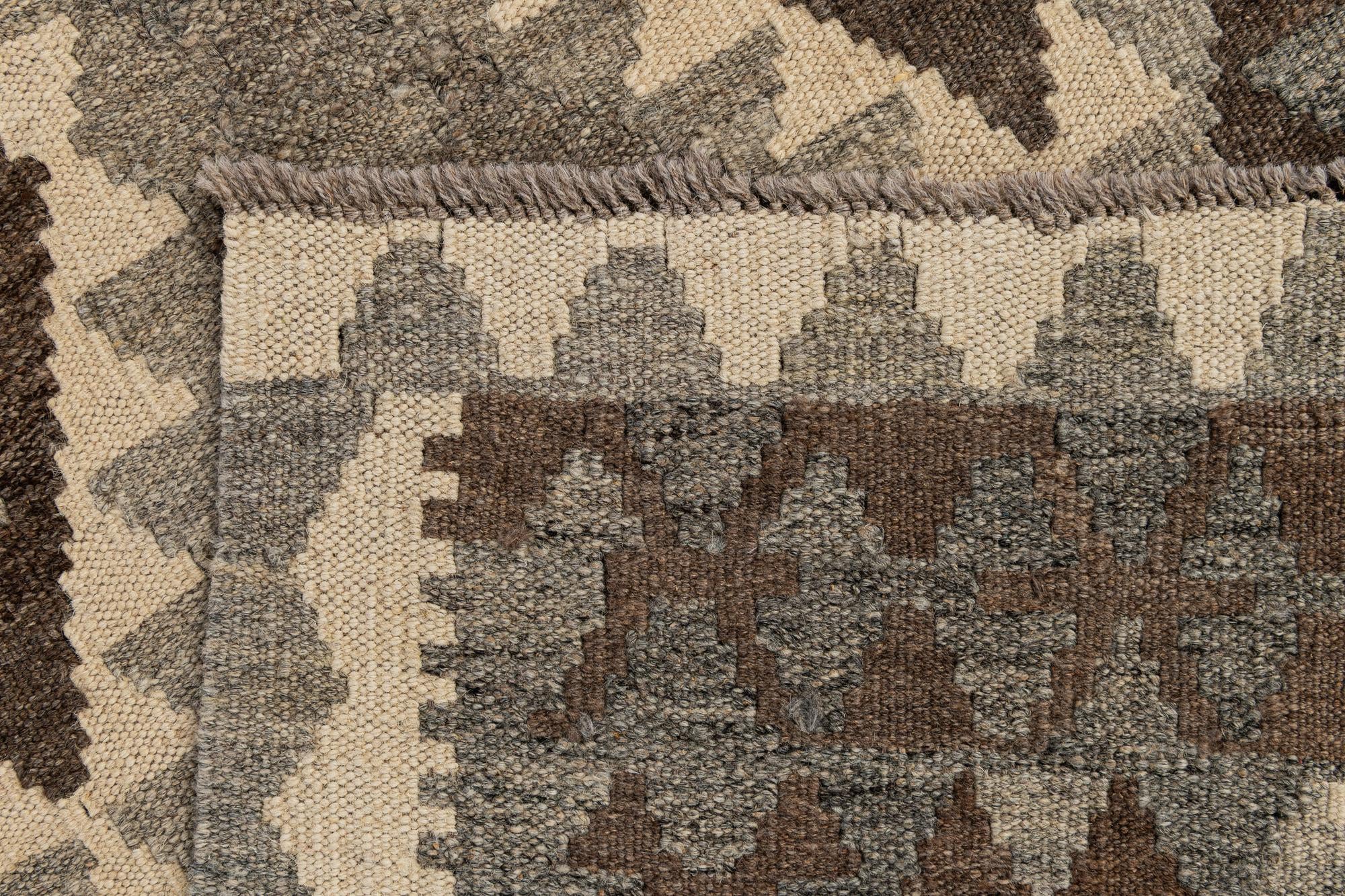 3' 1 x 9' 7 Hand Woven Kilim Maymana Wool Runner Rug