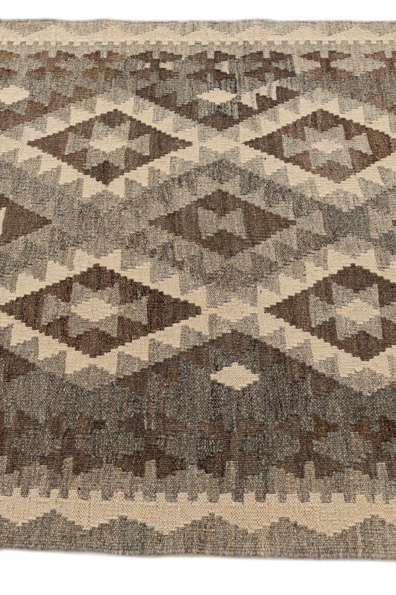 3' 1 x 9' 7 Hand Woven Kilim Maymana Wool Runner Rug
