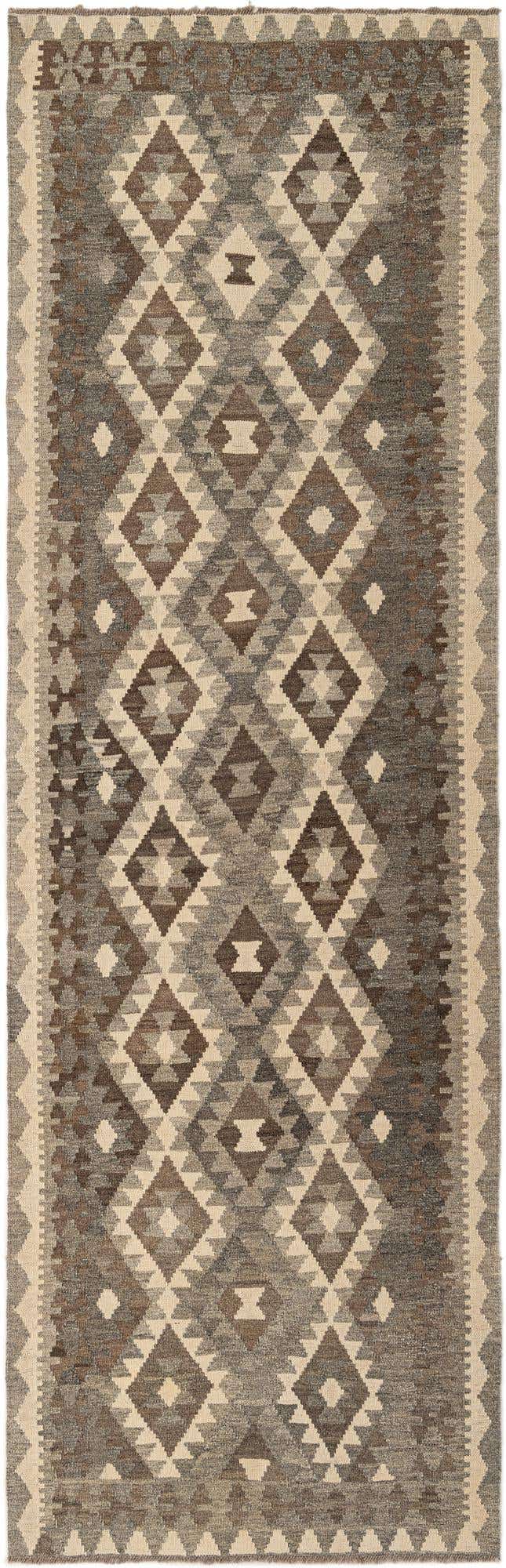 3' 1 x 9' 7 Hand Woven Kilim Maymana Wool Runner Rug
