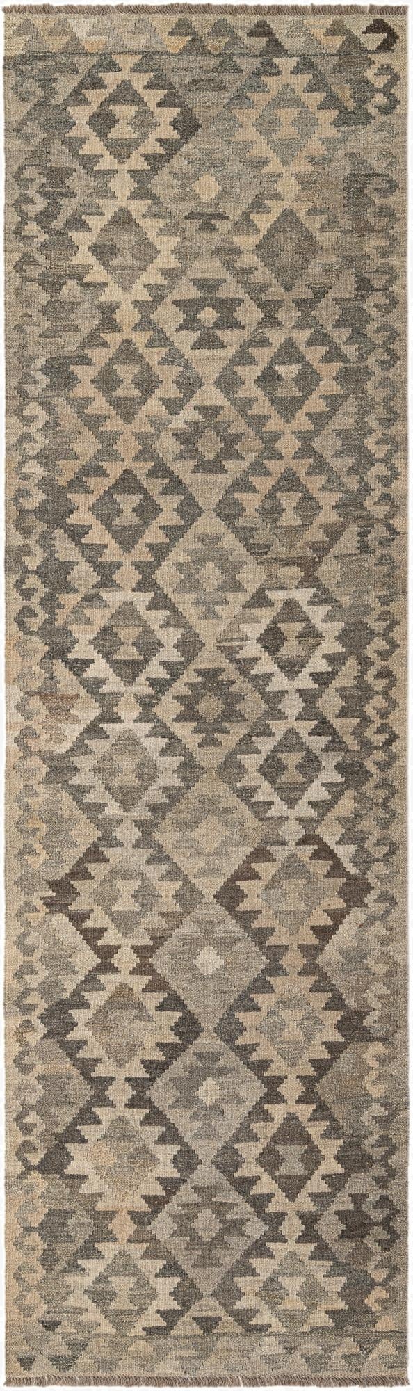 2' 11 x 9' 7  Hand Woven Kilim Maymana Wool Runner Rug