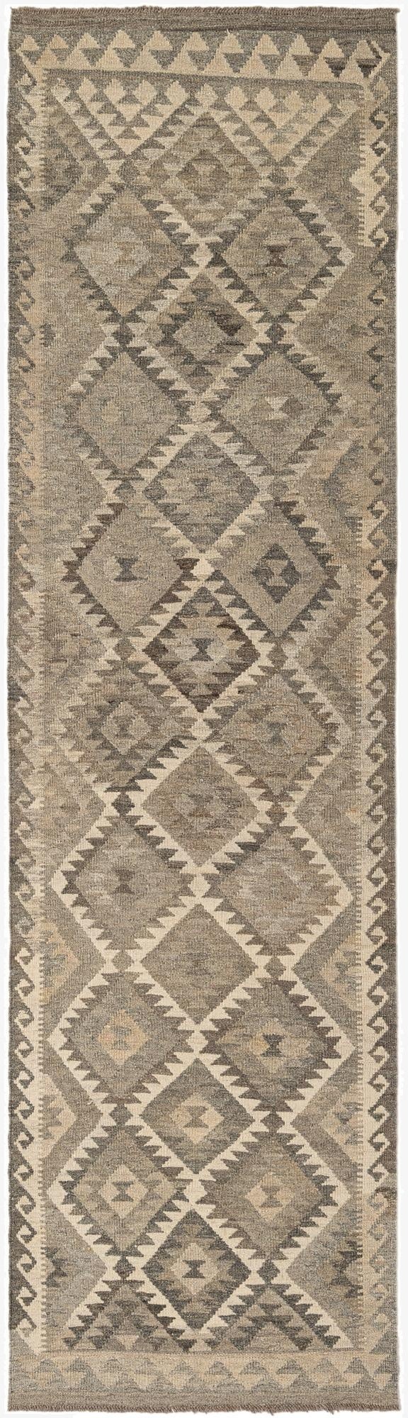 2' 9 x 10' 1  Hand Woven Kilim Maymana Wool Runner Rug
