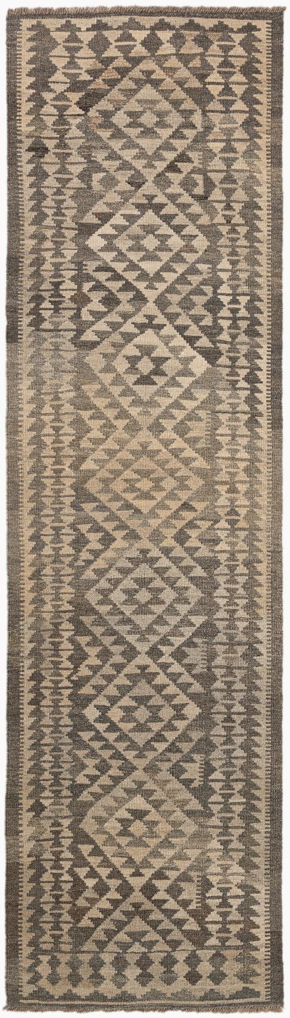 2' 9 x 9' 8  Hand Woven Kilim Maymana Wool Runner Rug