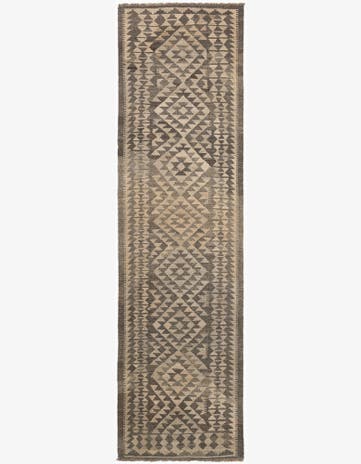 2' 9 x 9' 8 Hand Woven Kilim Maymana Wool Runner Rug