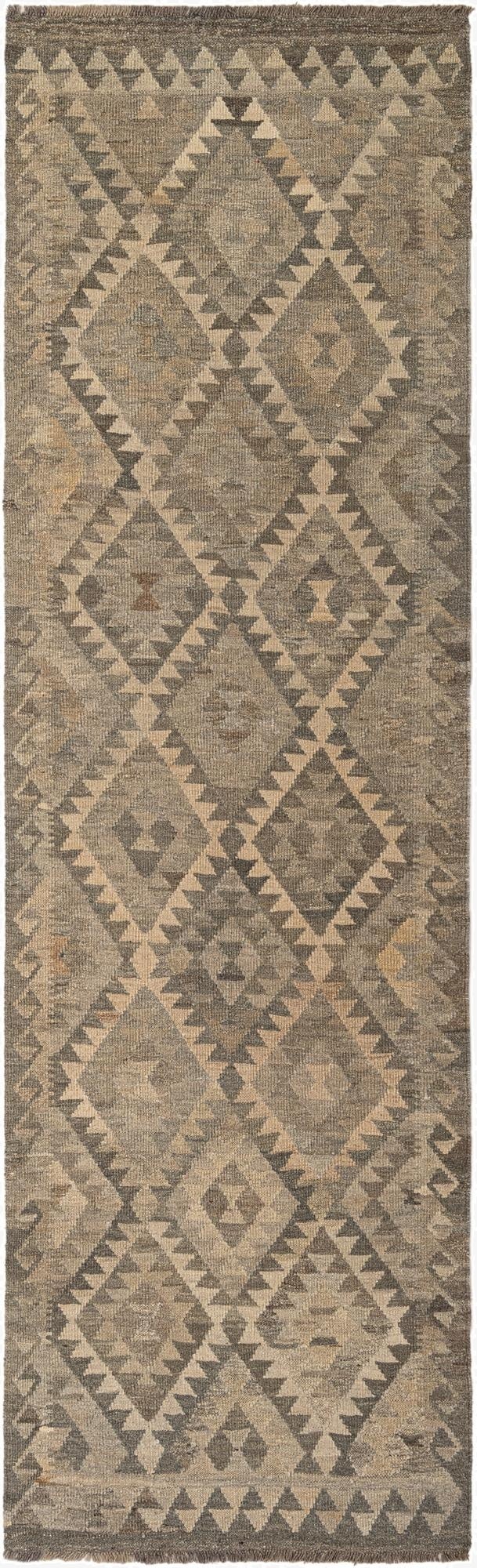 2' 11 x 9' 10  Hand Woven Kilim Maymana Wool Runner Rug