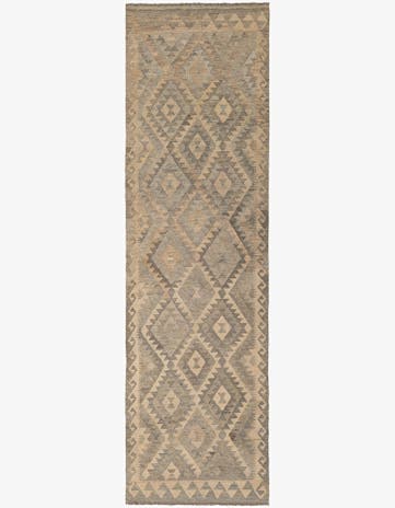 2' 9 x 9' 9 Hand Woven Kilim Maymana Wool Runner Rug