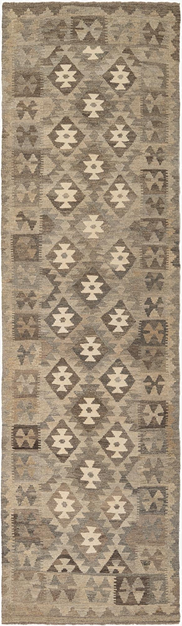 2' 9 x 9' 9  Hand Woven Kilim Maymana Wool Runner Rug