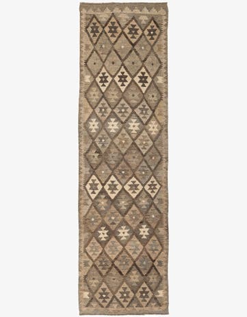 2' 9 x 9' 10 Hand Woven Kilim Maymana Wool Runner Rug