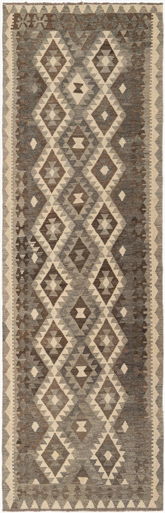 3' 1 x 9' 7  Hand Woven Kilim Maymana Wool Runner Rug