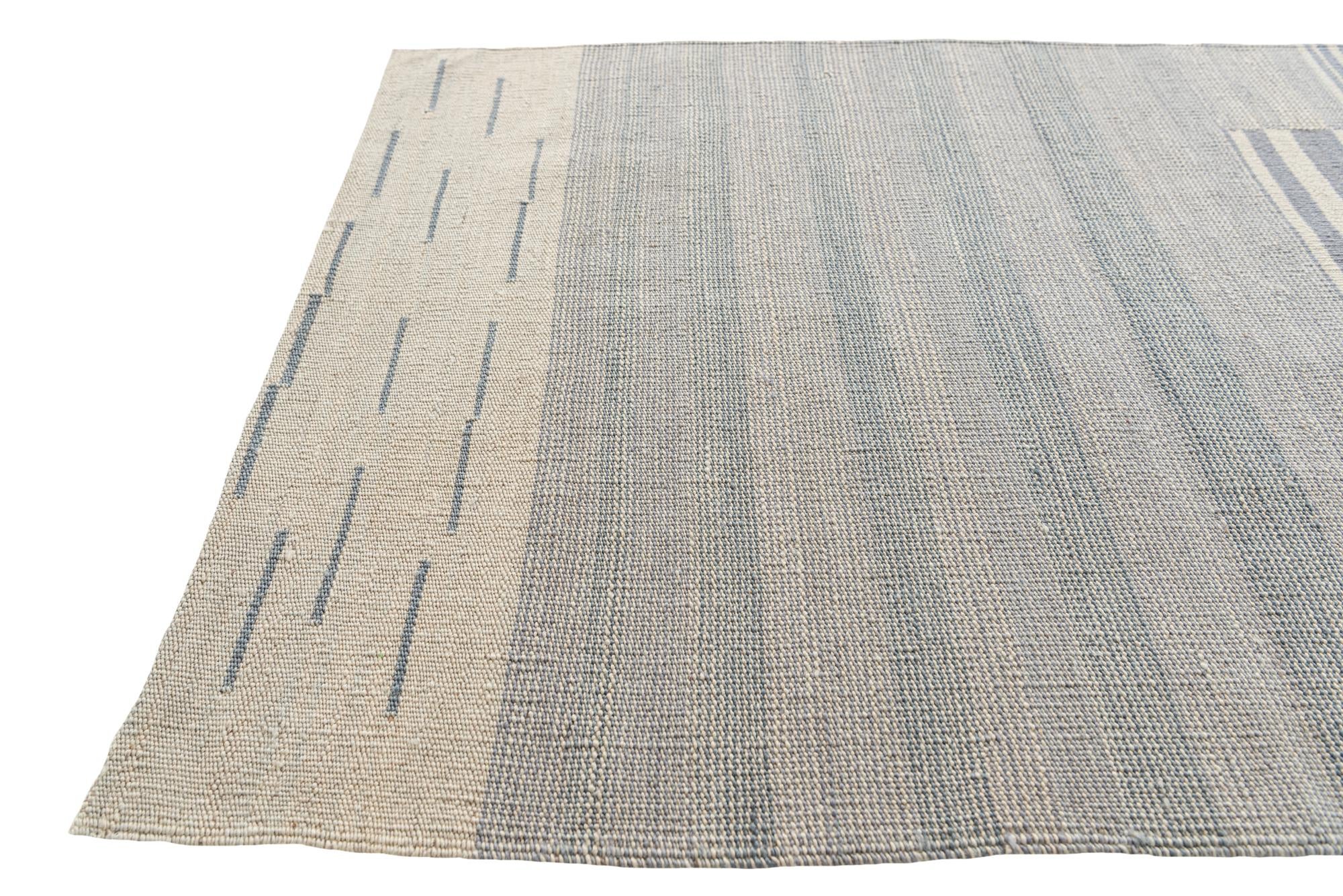 2' 8 x 7' 10 Hand Woven Kilim Modern Wool Runner Rug