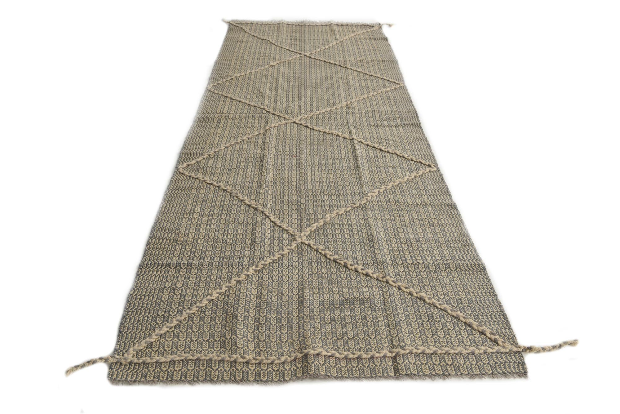 3' 5 x 10' Hand Woven Kilim Modern Wool Runner Rug