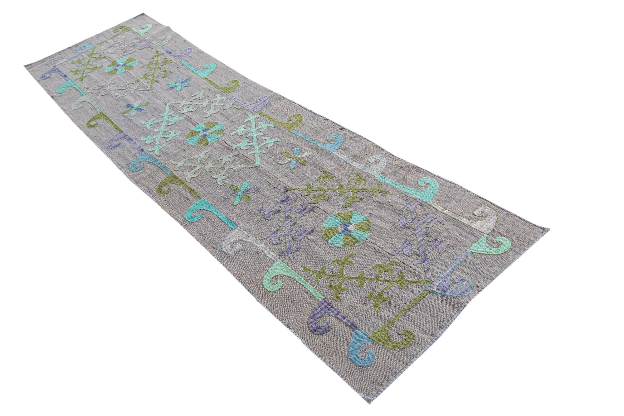 2' 2 x 7' 9 Hand Woven Kilim Suzani Wool Runner Rug
