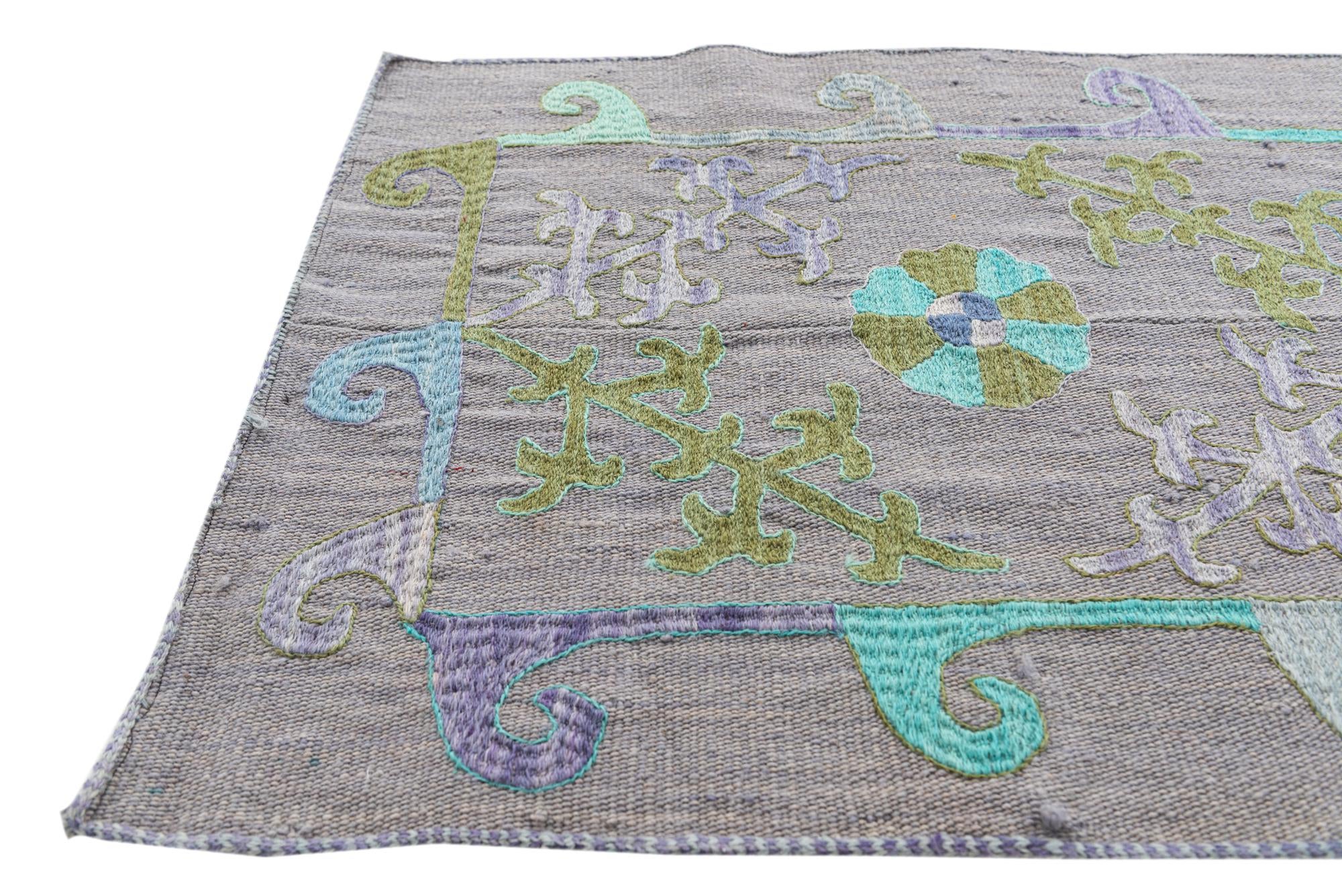 2' 2 x 7' 9 Hand Woven Kilim Suzani Wool Runner Rug