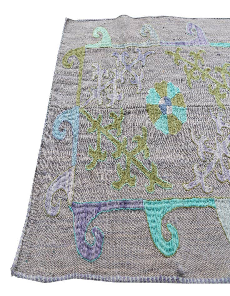 Detail image of 2' 2 x 7' 9 Hand Woven Kilim Suzani Wool Runner Rug